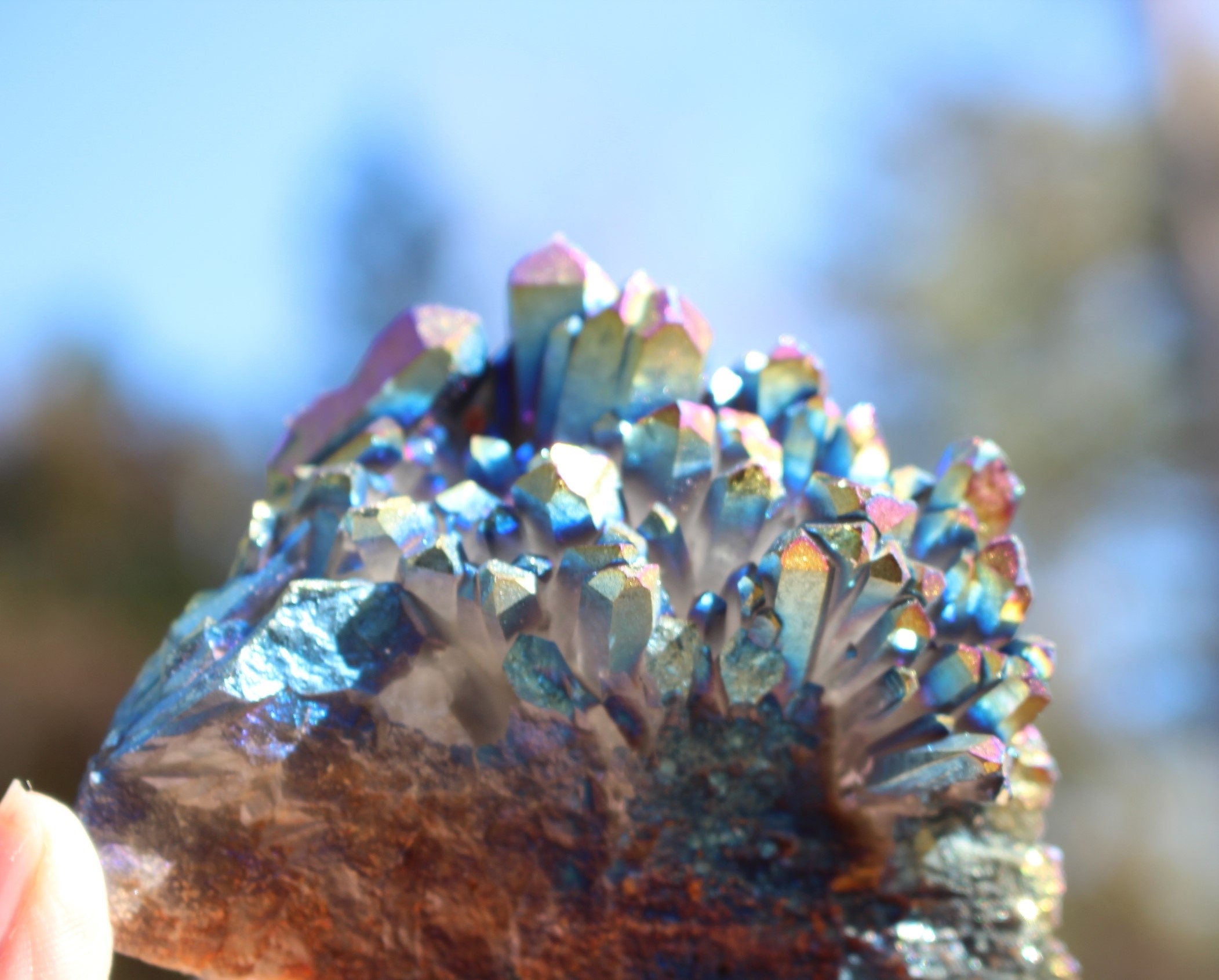 Titanium Aura Quartz Crystal Cluster, Large Rainbow Flame Angel Aura Quartz, Galactic Metallic Collectible. Free Shipping!
