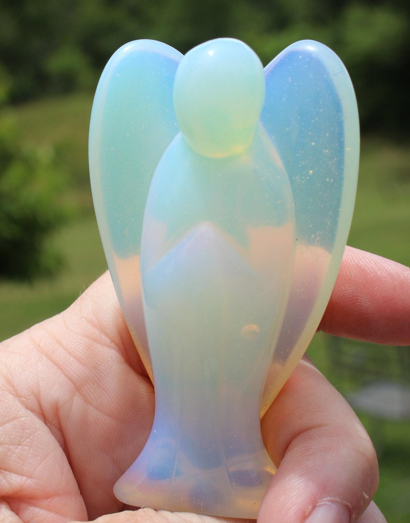 Extra Large Opalite Guardian Angel, Crystal Angel Figurine, Pocket Stone, Protection Gemstone. Keepsake Memento, 3.0 inches tall. Ships Free