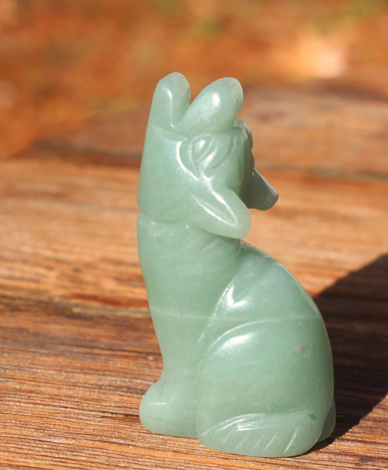 Pair of Rose Quartz and Aventurine Gemstone Howling Wolves, Beautiful Devoted Pair. Lovely Gift.