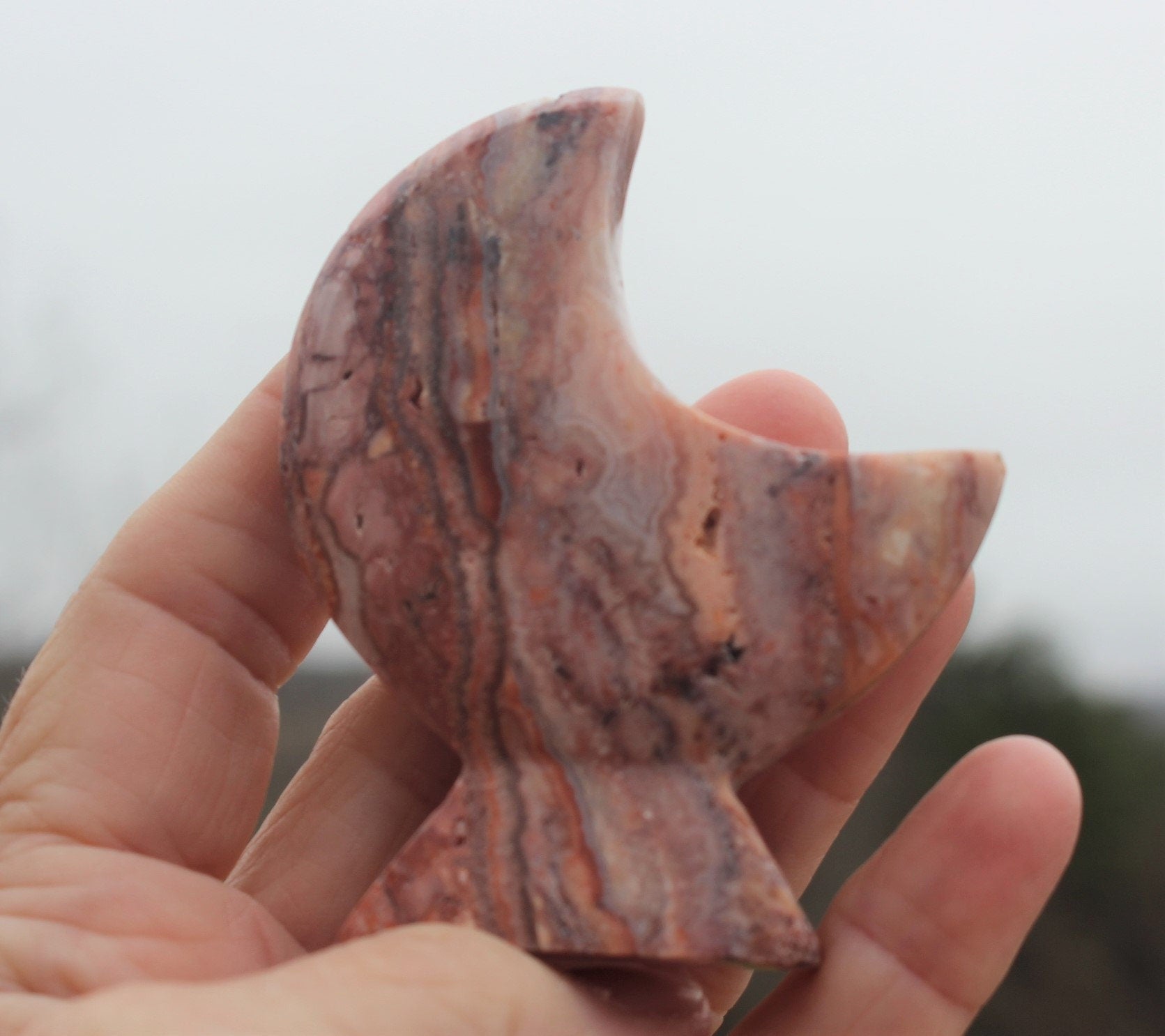 Crazy Lace Agate Moon Goddess Carvings Self Standing, Agate with Druzy Moon Figurines for Altars, Ceremonies and Spiritual Home Decor.