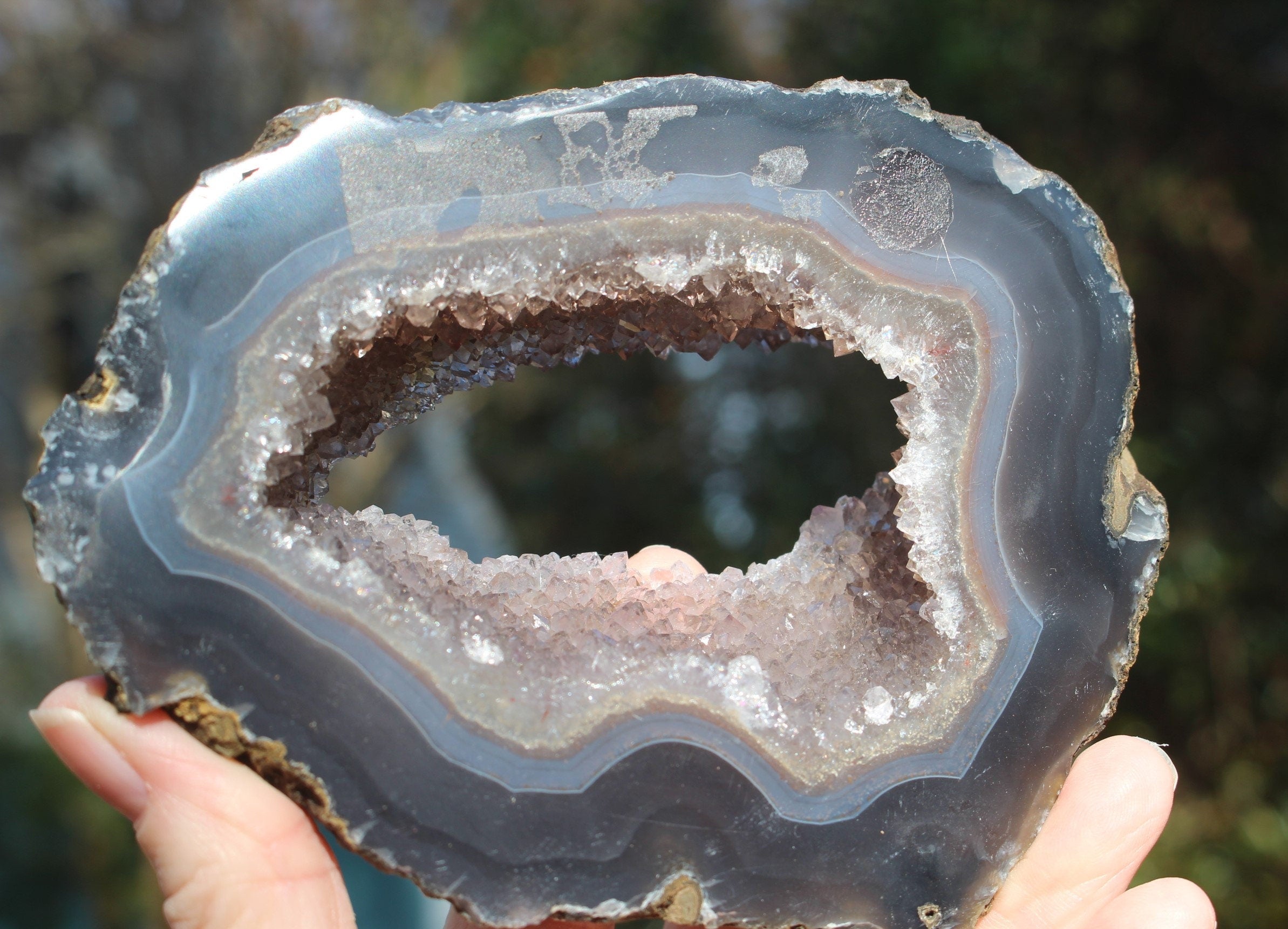 Amethyst Geode Thick Sliced Specimen, Hollow Cavity Lined with Druzy. Boho Home Office Décor Spa Room Altar