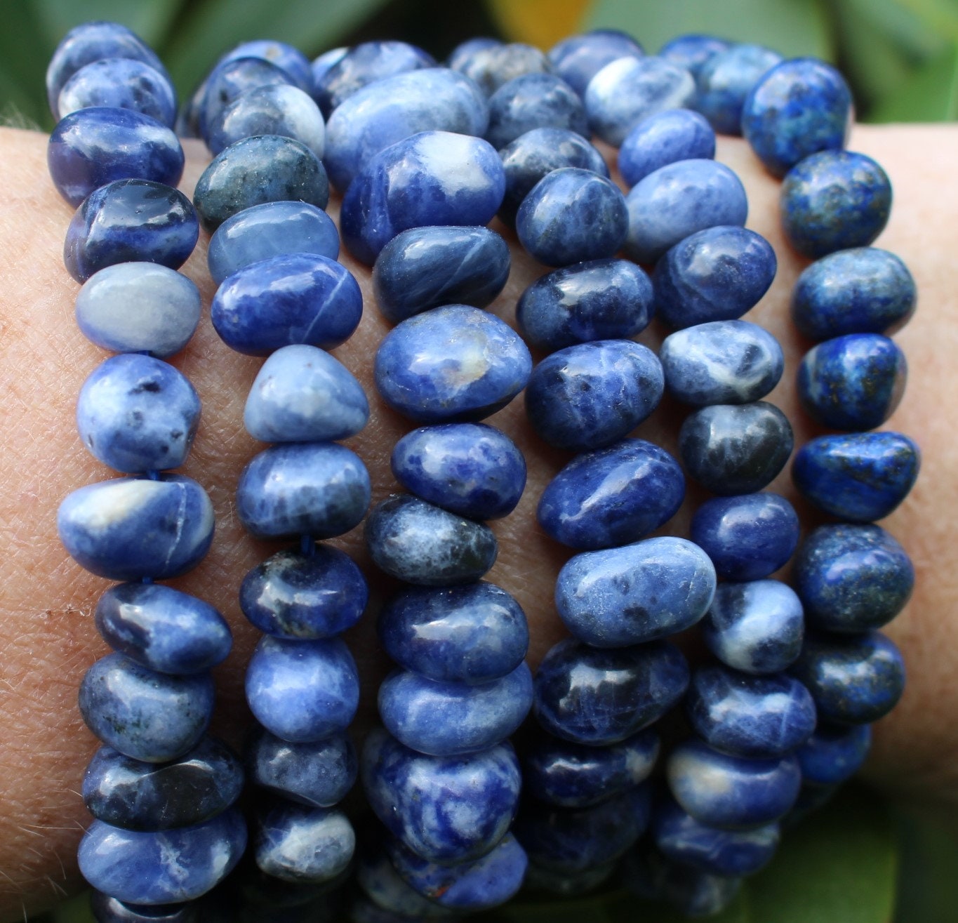 Handmade Sodalite Stretch Bracelet, Fits Most Wrists, Polished Crystal-Gemstone Bracelet, Deep Blue Night Sky Color, Chakra Jewelry.