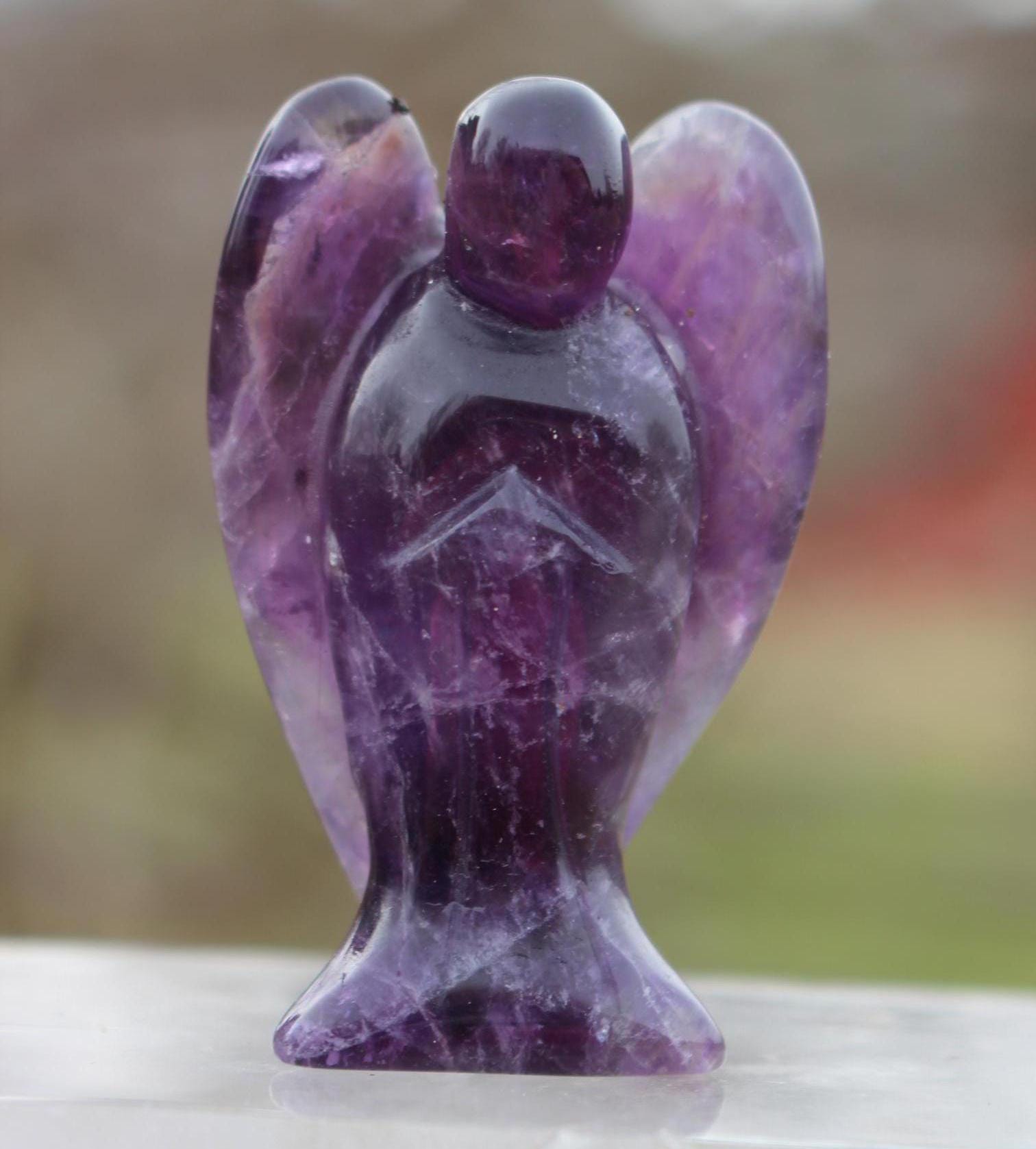 Extra Large Dark Amethyst Guardian Angel-Carved Crystal Angel Figurine, Gemstone Keepsake, Protection Stone, AAA quality- 3.0 in tall