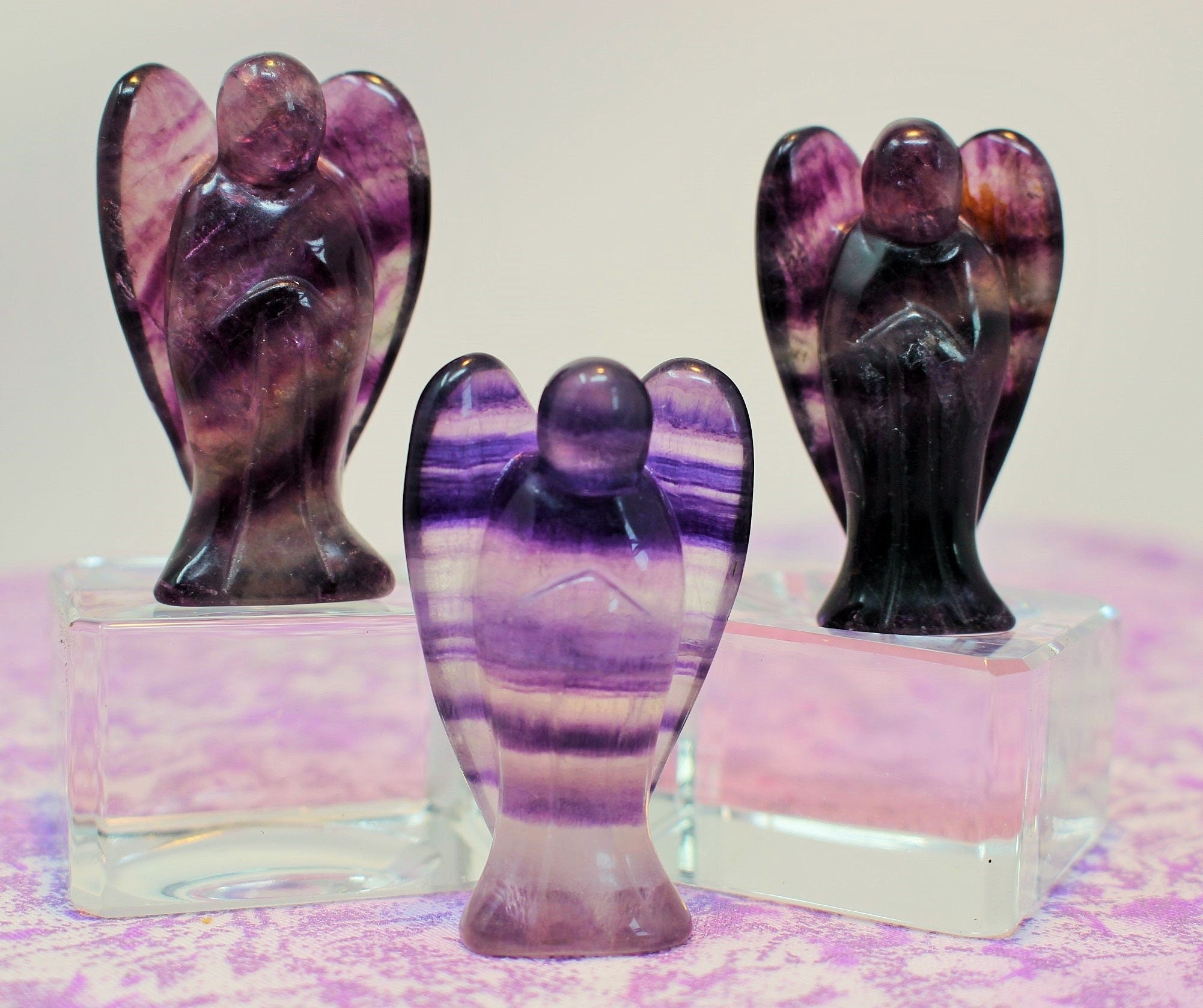 Fluorite Guardian Angel Crystal Figurine, Protection Stone. Pocket Angel, 2 inch Healing Stature.