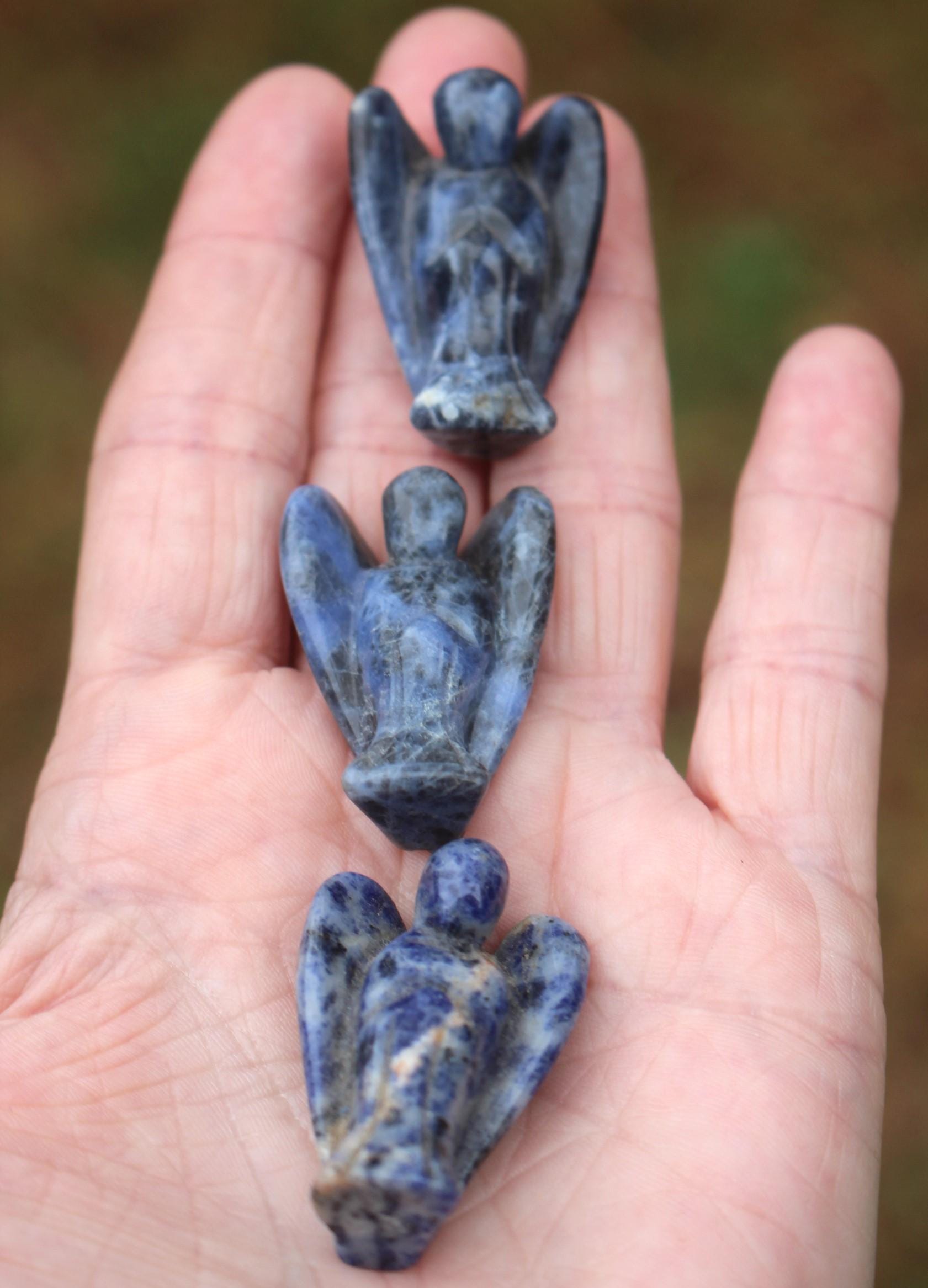 Sodalite Guardian Angel, Small Crystal Angel Figurine, Protection- Comfort- Remembrance- Gemstone, Keepsake Memento, 1.5 inch.