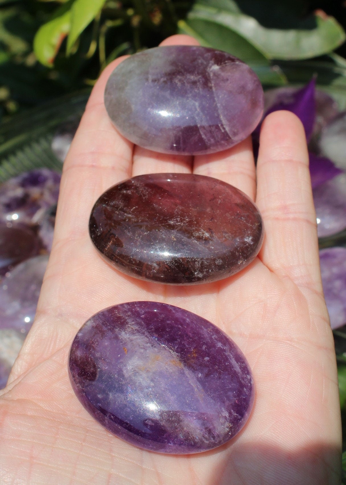 Amethyst Palm Stones, Polished Oval Worry Stone, Crystal Grids.
