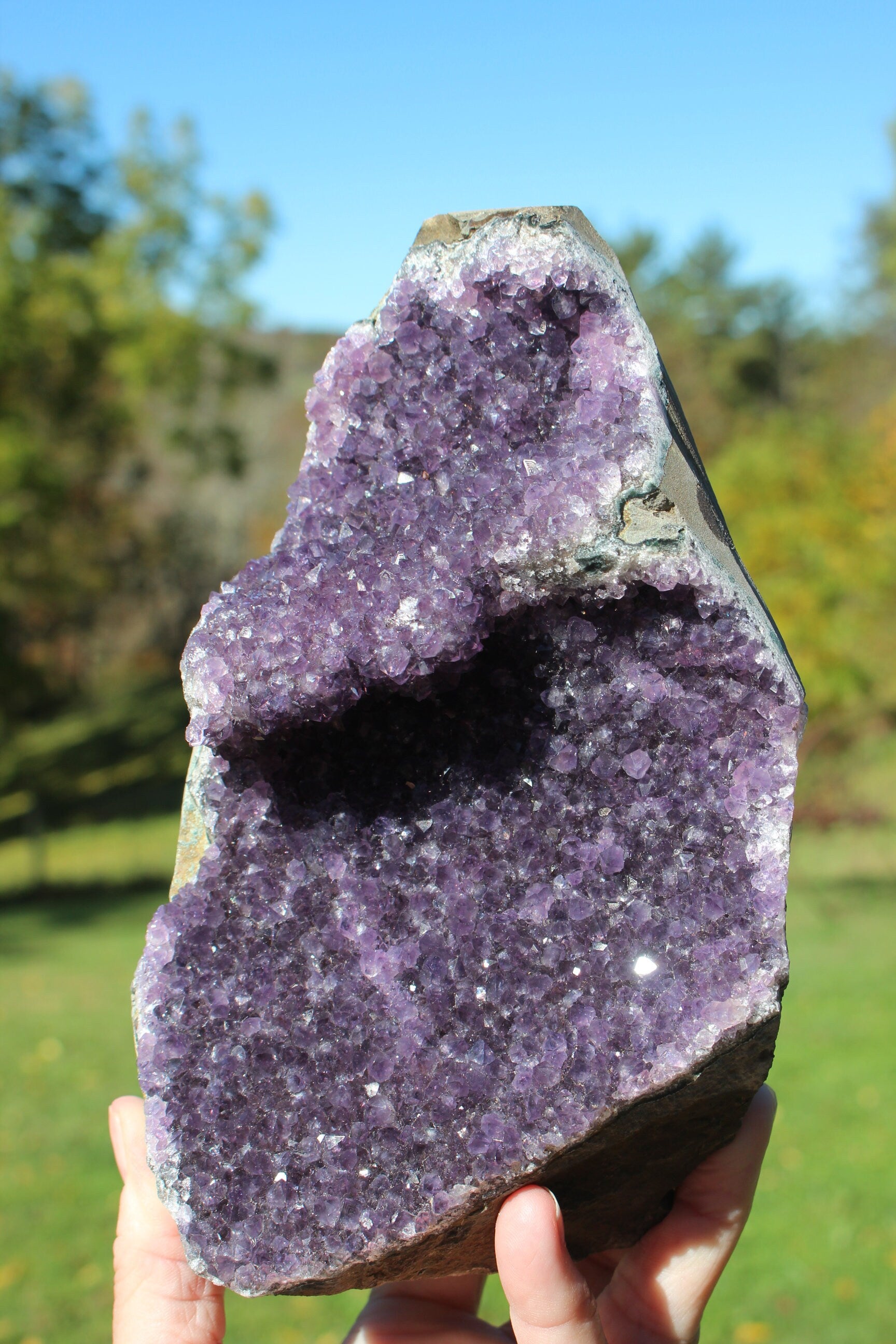 Amethyst Geode Cathedral, Crystal Gemstone Cluster, Boho Home Décor, Deep Purple Druzy Specimen w/ Ledges. 4 lb.'s!