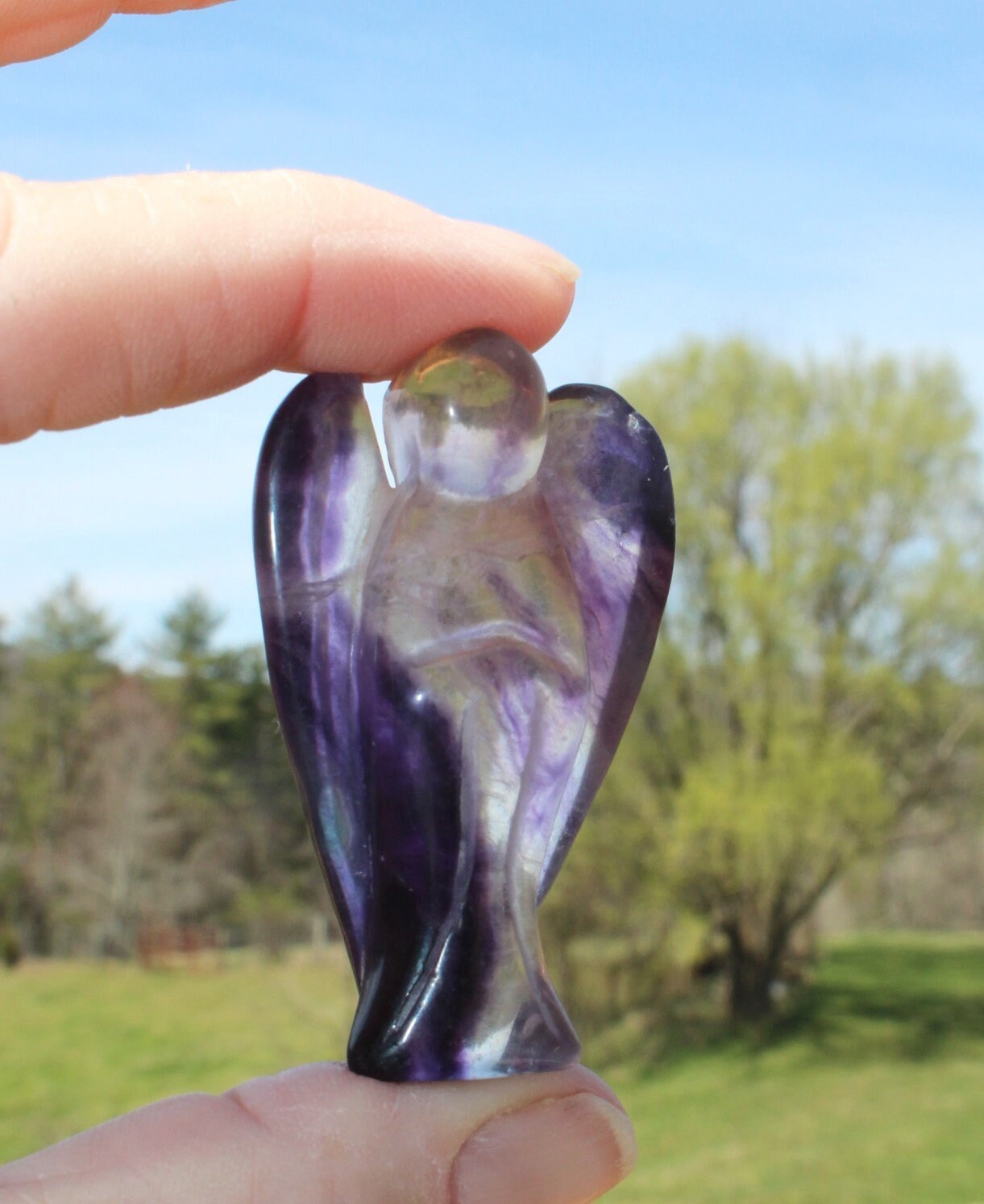 Fluorite Guardian Angel Crystal Figurine, Protection Stone. Pocket Angel, 2 inch Healing Stature.