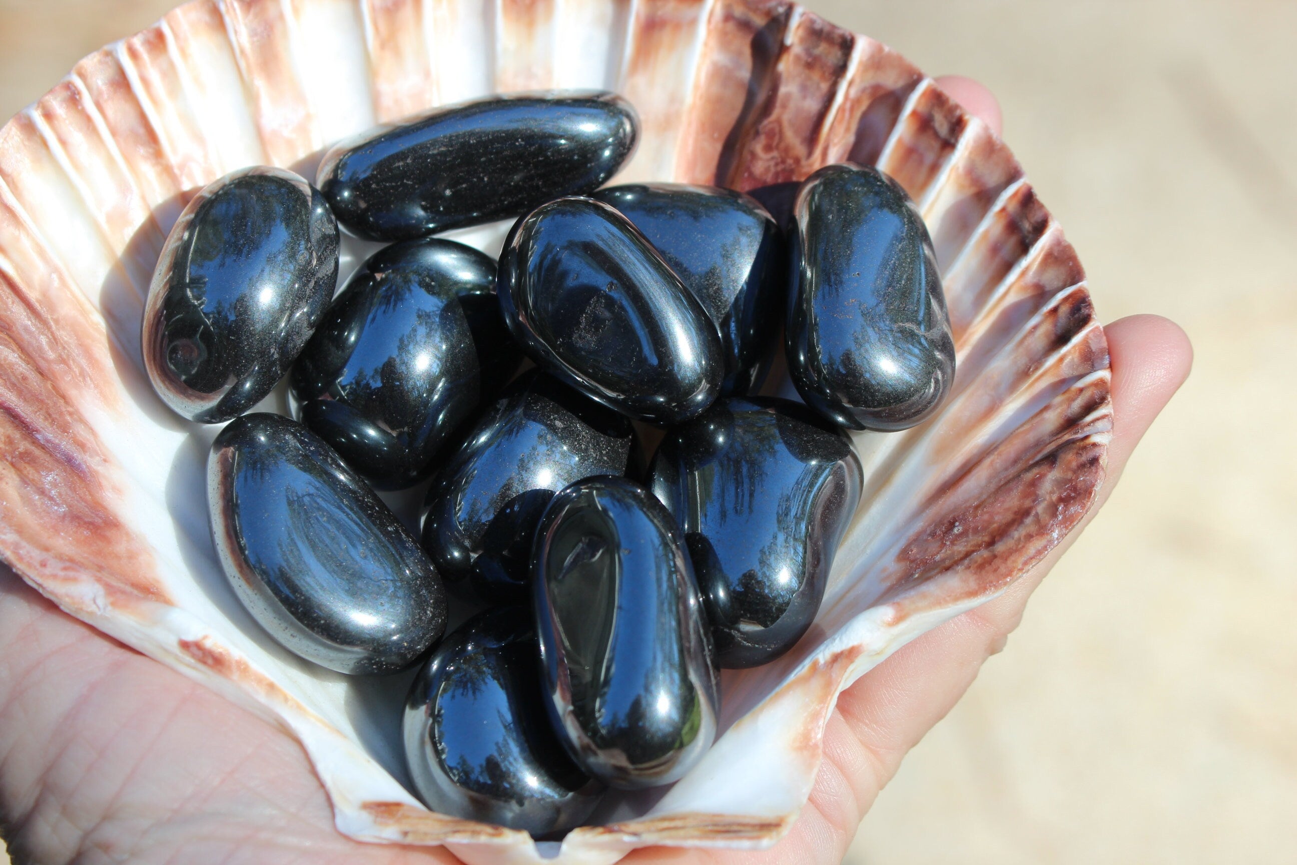 Tumbled Hematite Pebbles, Three Extra Large Polished Gemstone Nuggets.