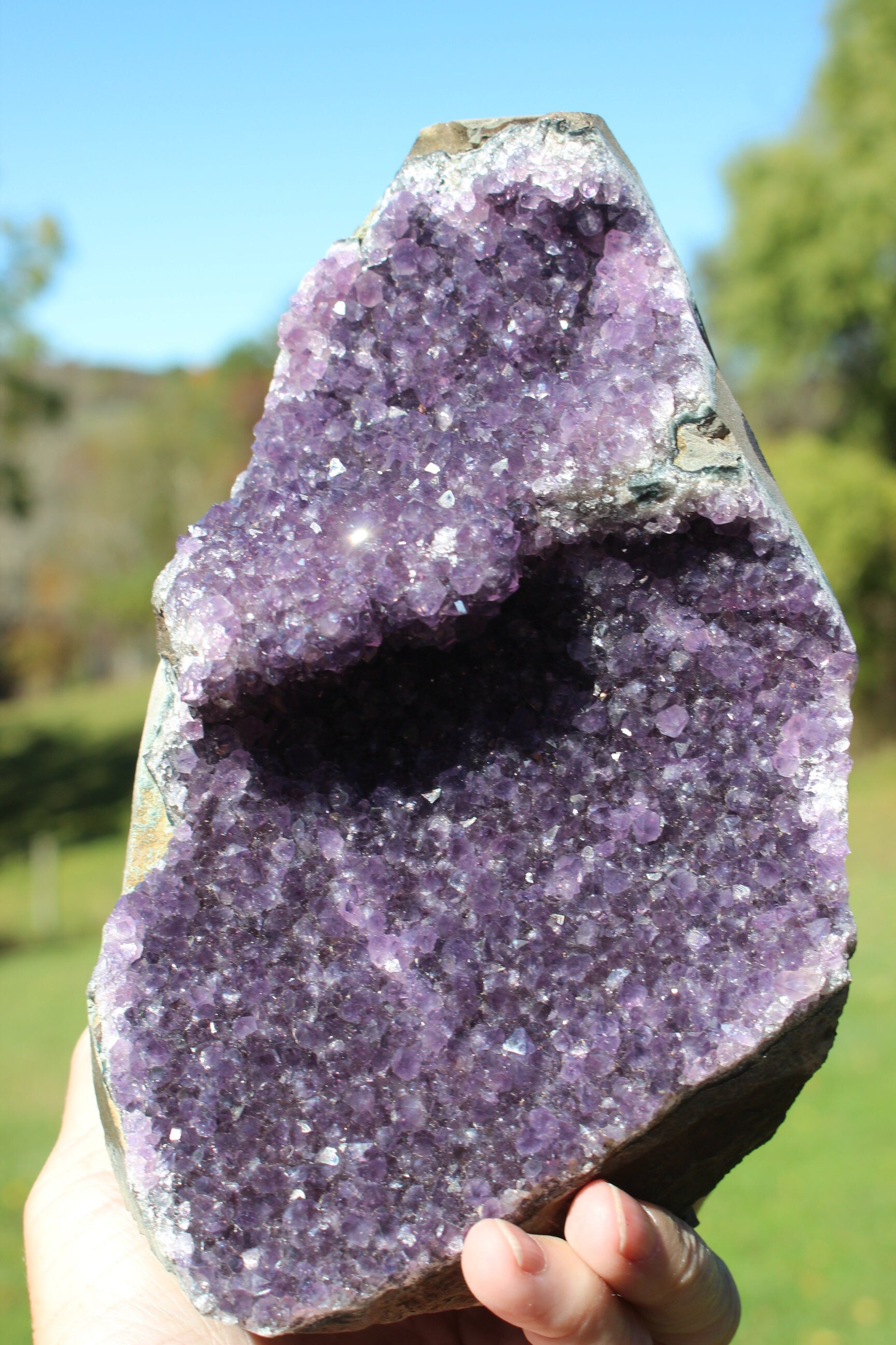 Amethyst Geode Cathedral, Crystal Gemstone Cluster, Boho Home Décor, Deep Purple Druzy Specimen w/ Ledges. 4 lb.'s!