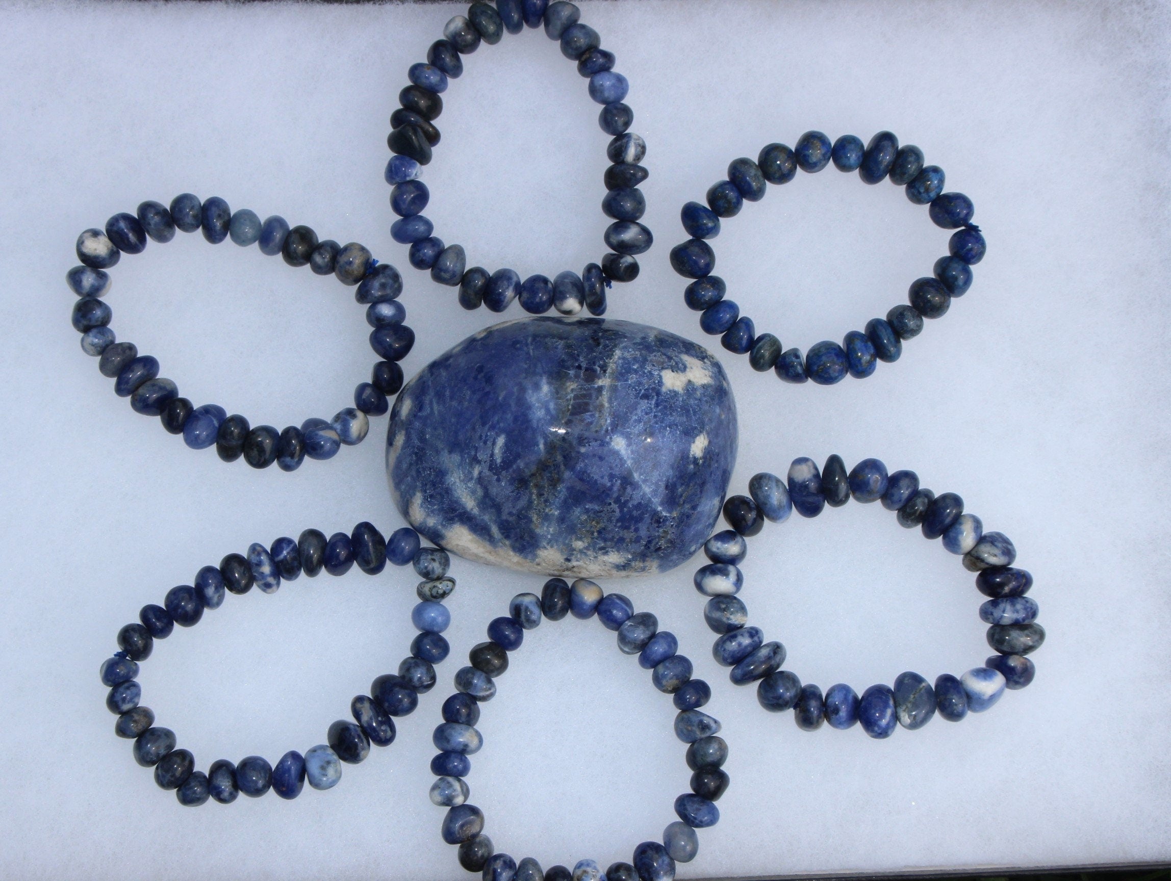 Handmade Sodalite Stretch Bracelet, Fits Most Wrists, Polished Crystal-Gemstone Bracelet, Deep Blue Night Sky Color, Chakra Jewelry.