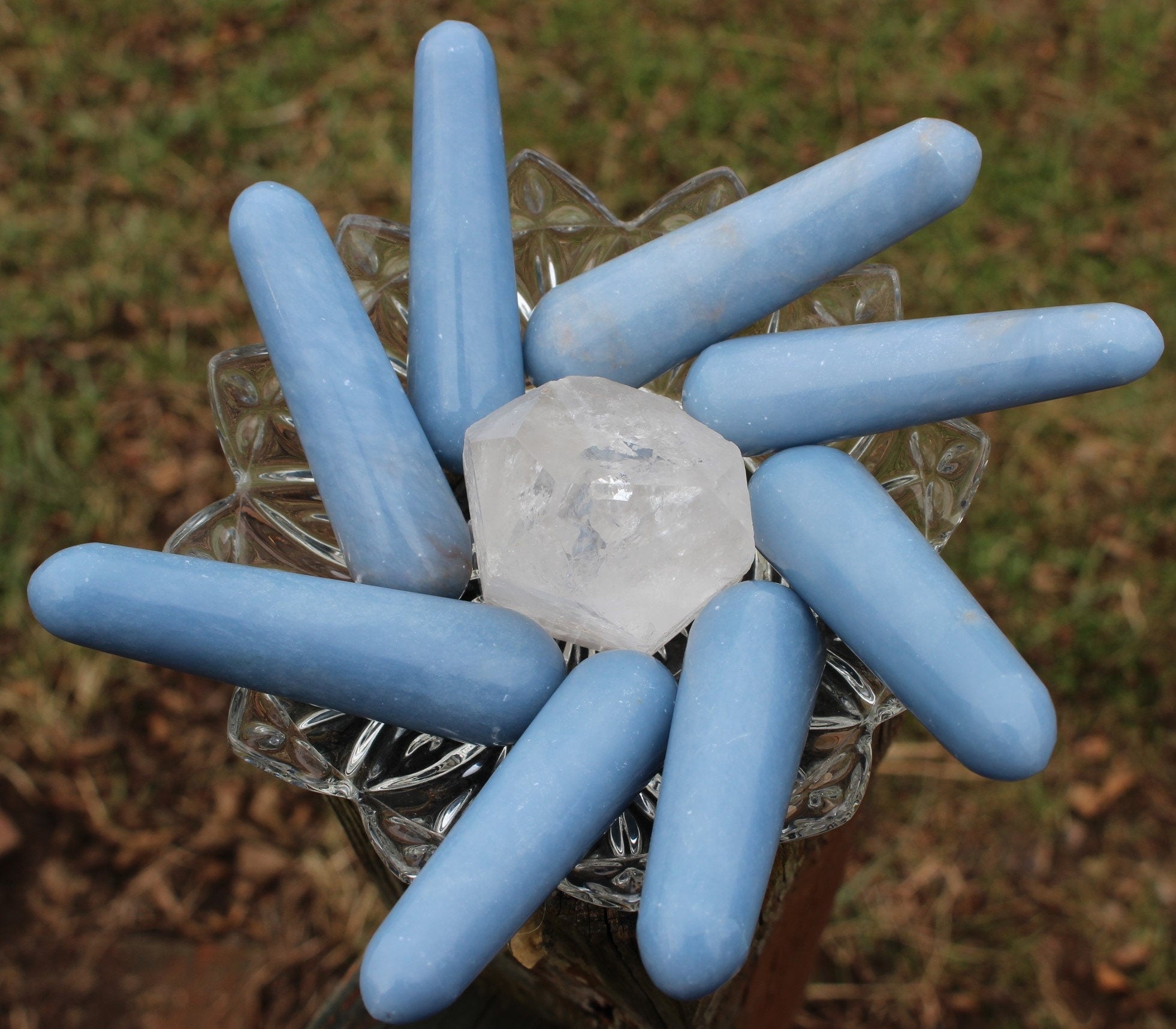 Angelite Gemstone Massage Healing Wand, Personal Massage & Reflexology Tool with a Tapered End, Smoothly Polished, Sky Blue Natural Color!