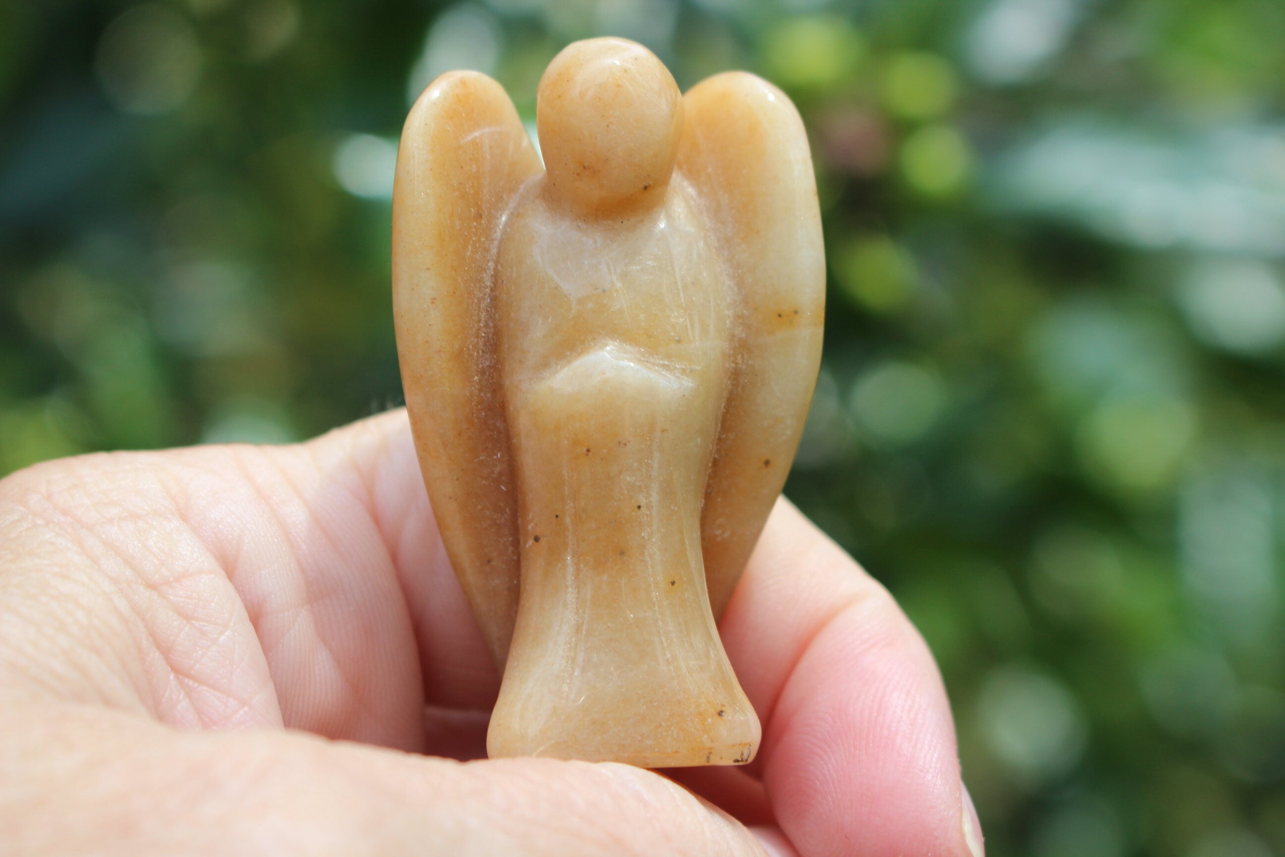 Honey Moonstone Guardian Angel, Crystal Protection Figurine, Keepsake- Comfort -Joy, Loss, Bereavement. Pocket Angel. Stocking Stuffer