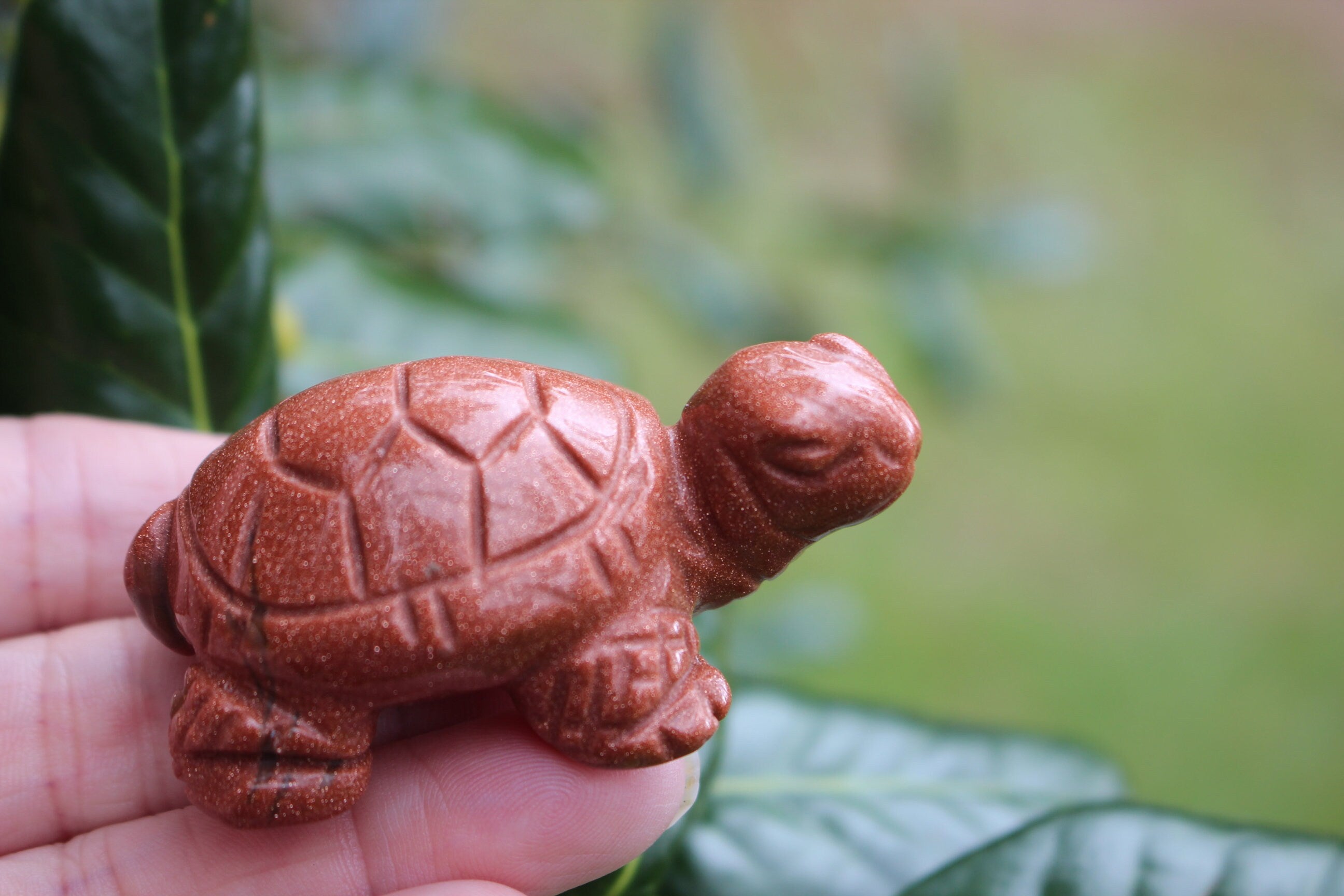 Large Carved Goldstone Turtle, Gemstone Crystal Totem Animal, Use in Fairy and Crystal Gardens, Altars Home Decor. Collectible Figurine