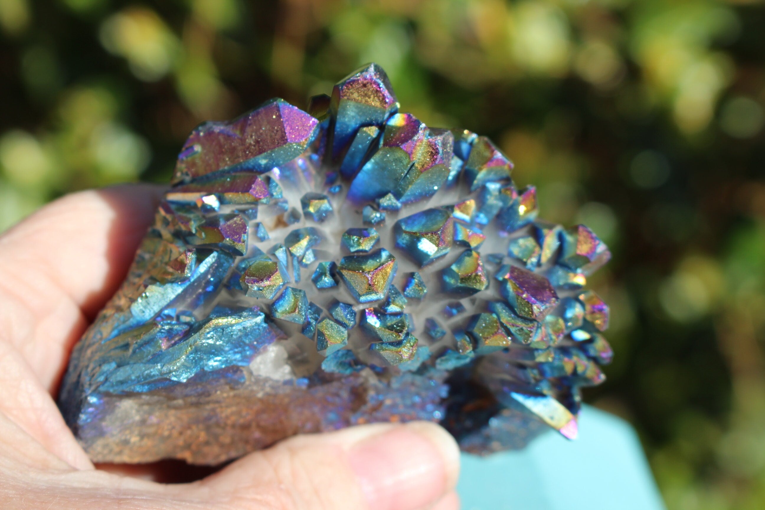 Titanium Aura Quartz Crystal Cluster, Large Rainbow Flame Angel Aura Quartz, Galactic Metallic Collectible. Free Shipping!