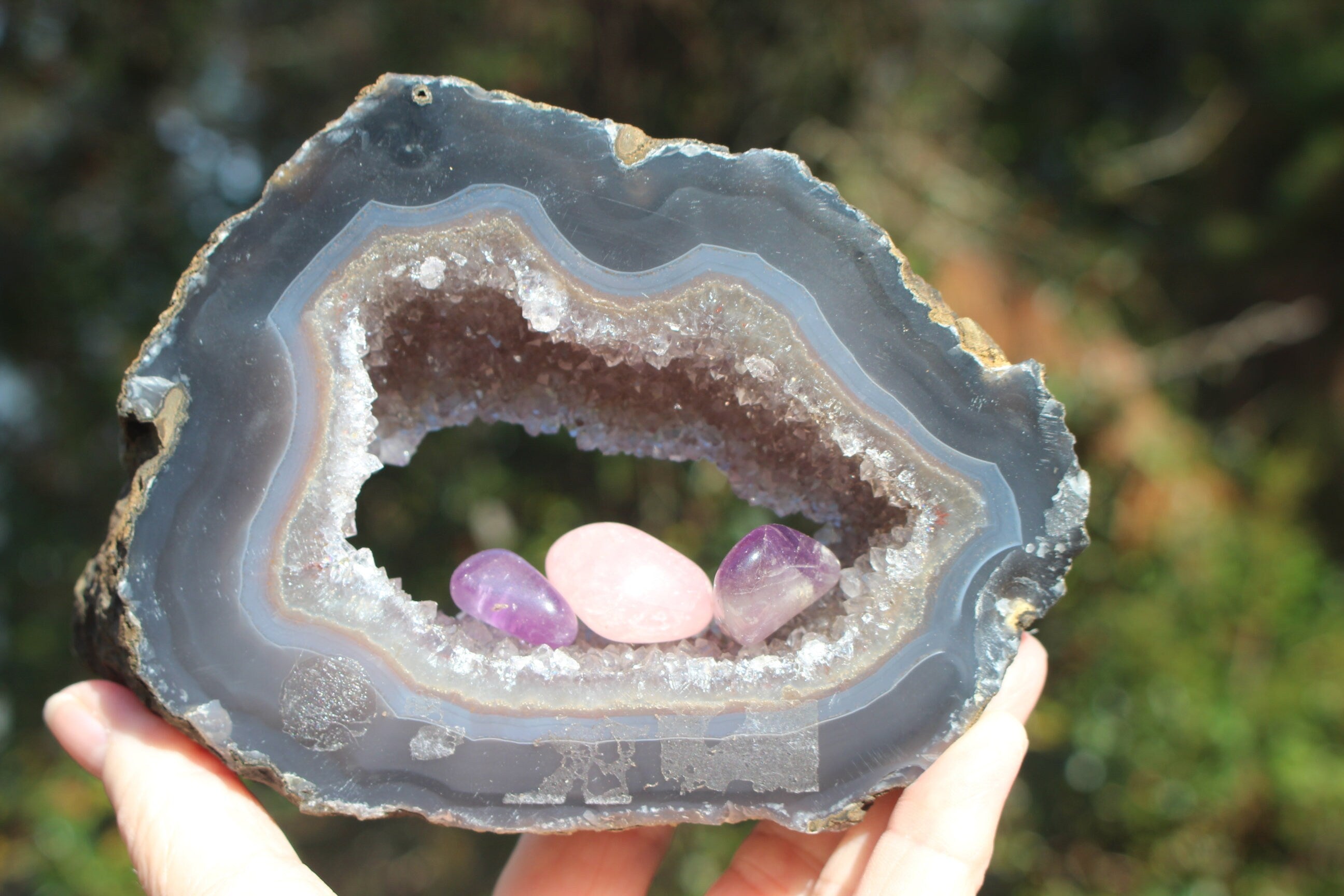 Amethyst Geode Thick Sliced Specimen, Hollow Cavity Lined with Druzy. Boho Home Office Décor Spa Room Altar