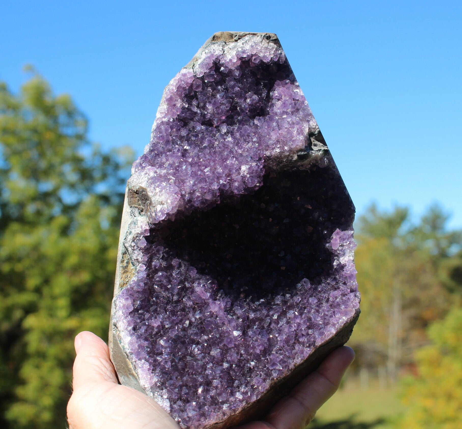 Amethyst Geode Cathedral, Crystal Gemstone Cluster, Boho Home Décor, Deep Purple Druzy Specimen w/ Ledges. 4 lb.'s!