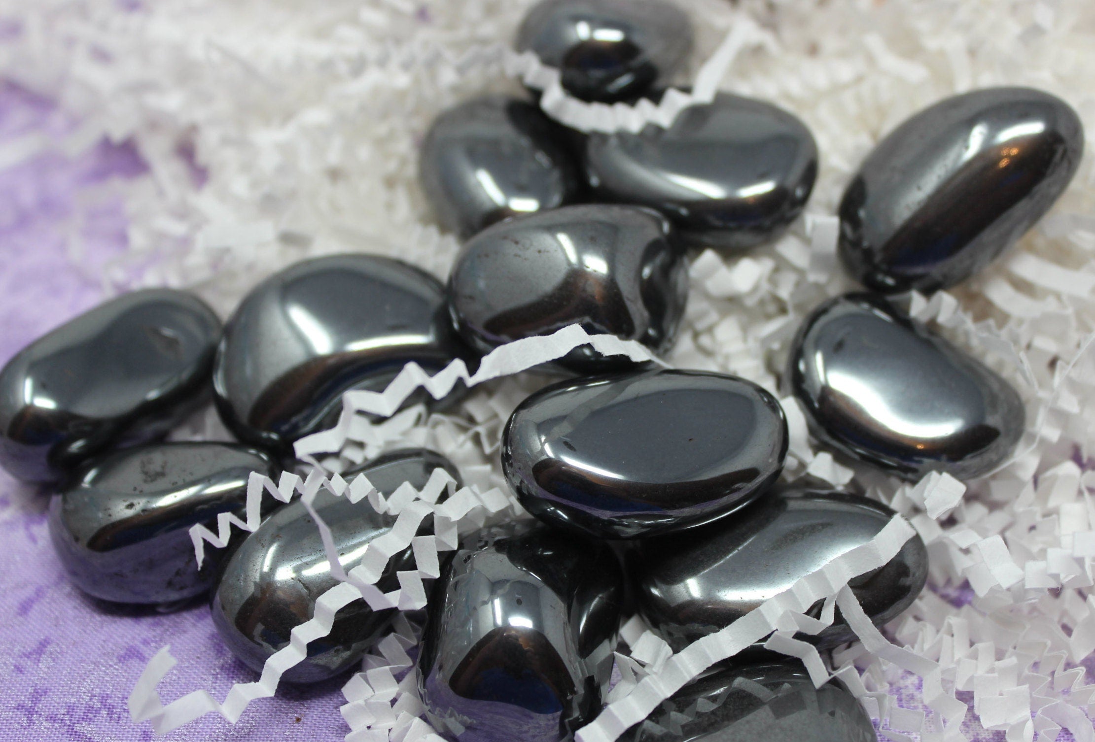 Tumbled Hematite Pebbles, Three Extra Large Polished Gemstone Nuggets.