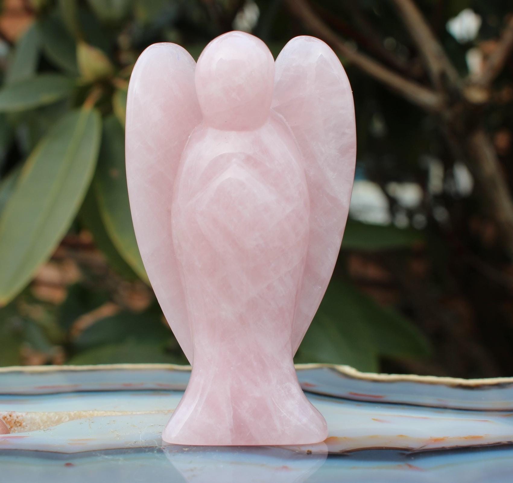 Large 3 inch Rose Quartz Guardian Angel, Carved Crystal Angel Figurine Stature, Protection Remembrance Love Comfort Stone. Keepsake Memento!