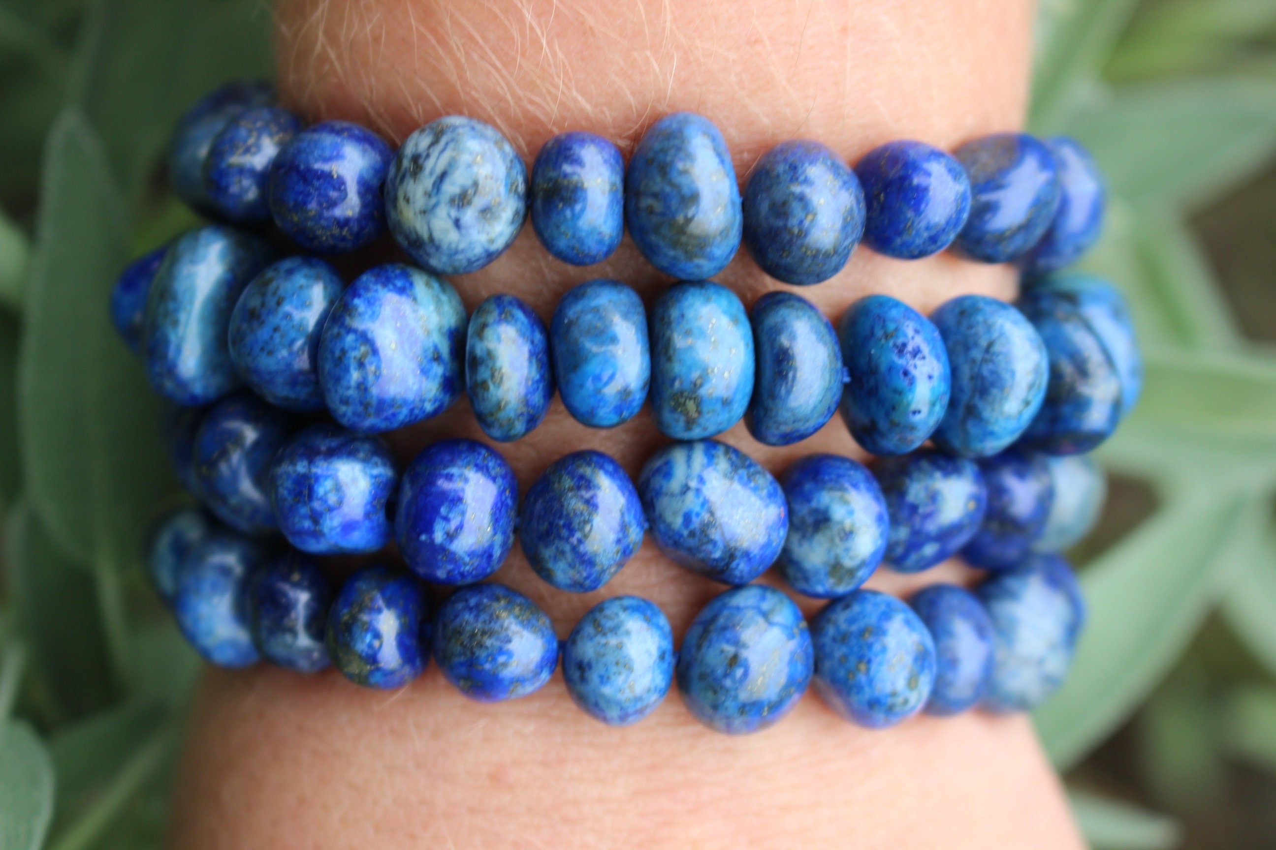 Handmade Lapis Chunky Stretch Bracelet, Fits Most Wrists, Crystal-Gemstone, Natural Blue Color, Chakra Yoga Jewelry, Great Stocking Stuffer!