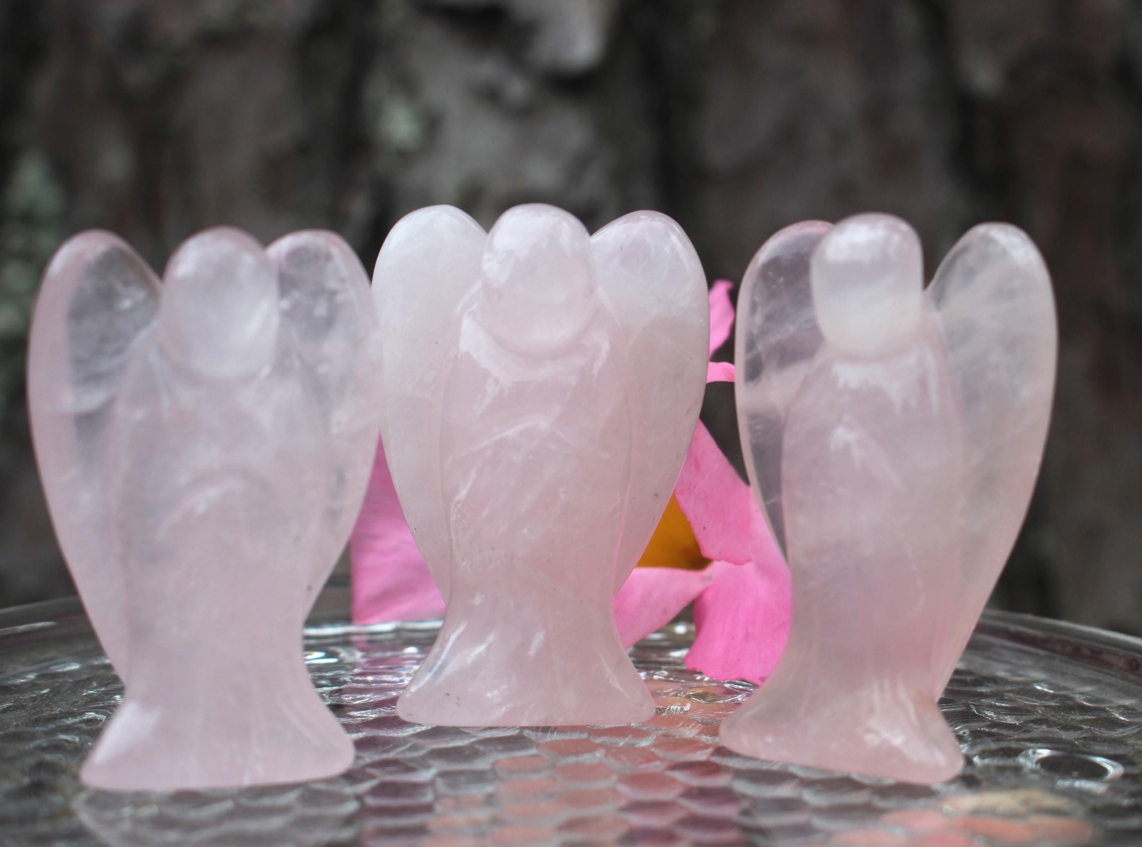 Rose Quartz Guardian Angel, 2 in Crystal Figurine, Pink Protection Stone, Keepsake Memento, Comfort, Love- Devotion