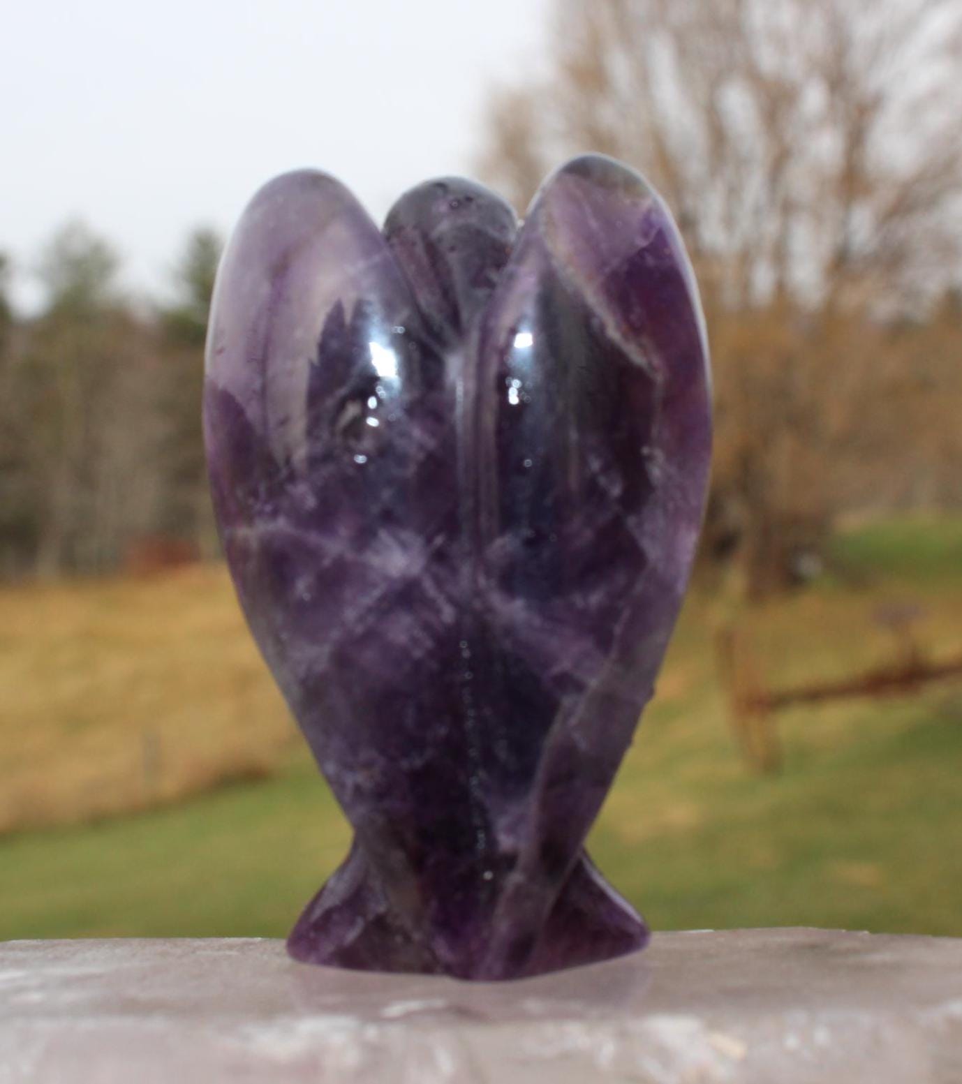 Extra Large Dark Amethyst Guardian Angel-Carved Crystal Angel Figurine, Gemstone Keepsake, Protection Stone, AAA quality- 3.0 in tall
