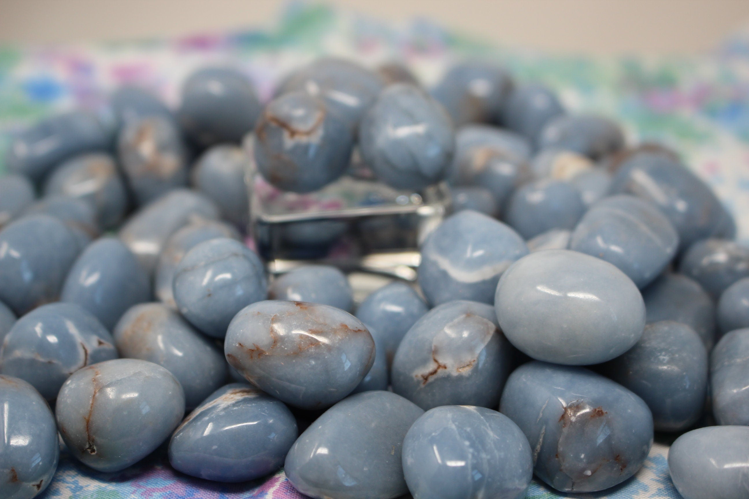 Angelite Crystal Nuggets, Peruvian Tumbled Polished Stones- Rocks, Blue Anhydrate, Altars Grids, Three Stones Each -1.5 oz -2.0 oz