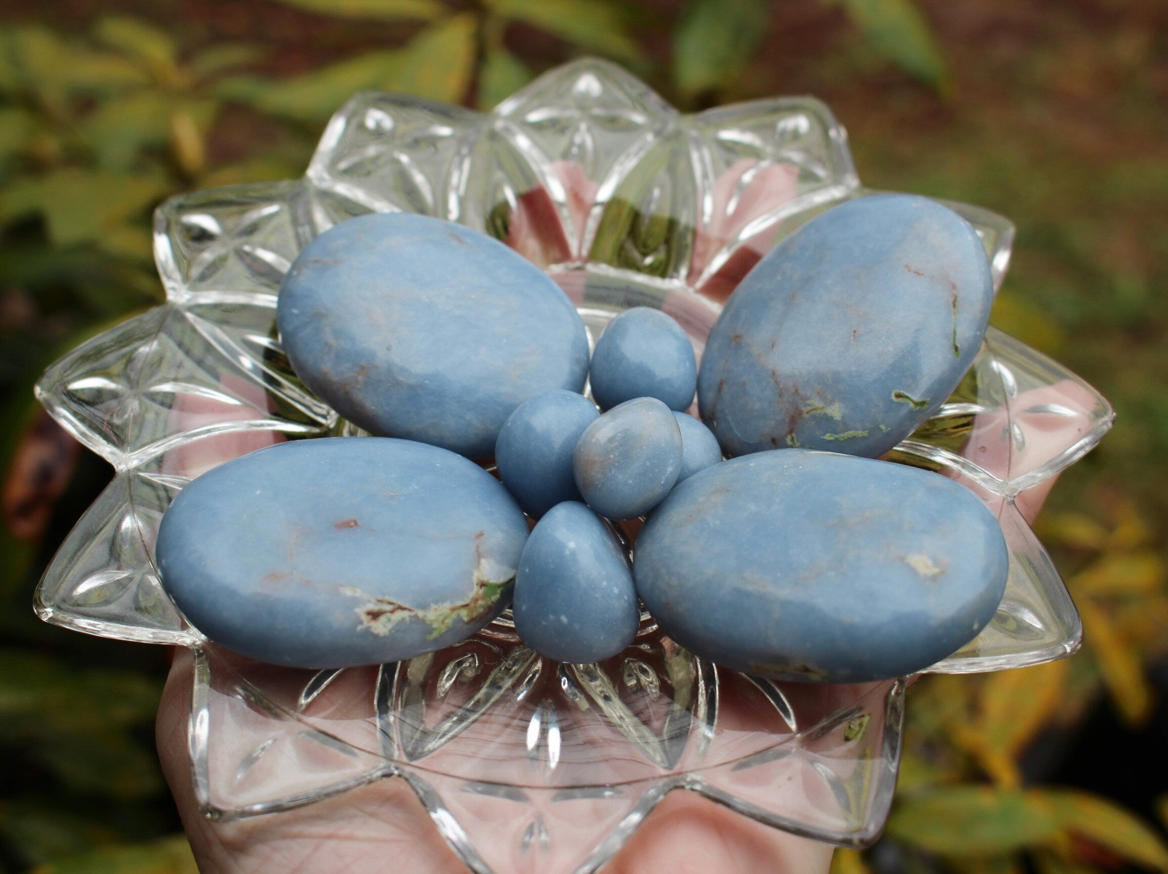 Angelite Palm Stone, Meditation Crystal, Peruvian Anhydrite, Natural Blue Color Gemstone, Altars, Grids, Mandalas!