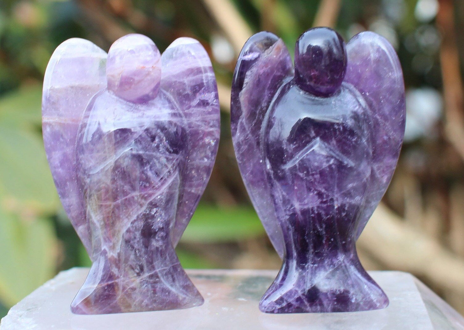Extra Large Dark Amethyst Guardian Angel-Carved Crystal Angel Figurine, Gemstone Keepsake, Protection Stone, AAA quality- 3.0 in tall