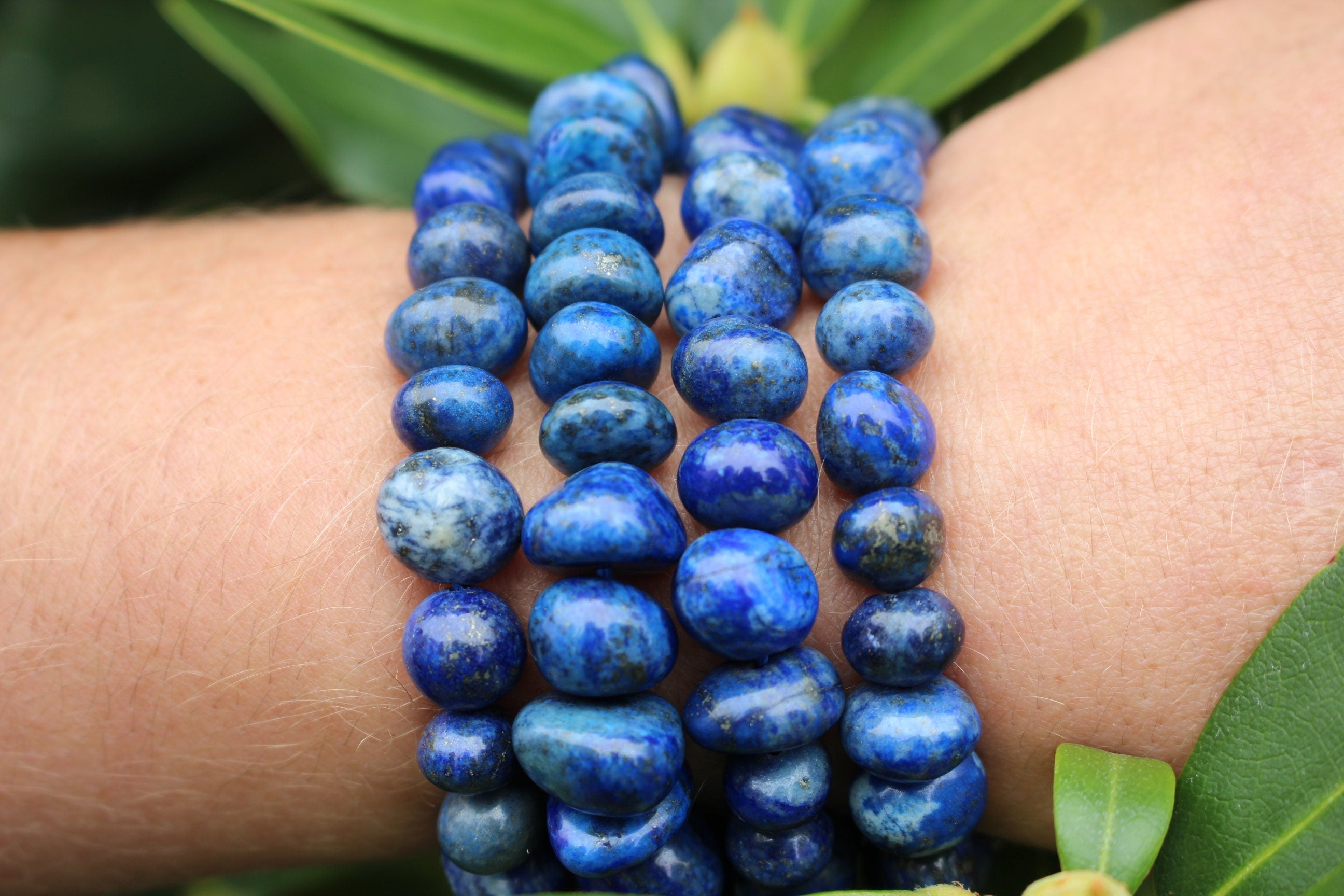 Handmade Lapis Chunky Stretch Bracelet, Fits Most Wrists, Crystal-Gemstone, Natural Blue Color, Chakra Yoga Jewelry, Great Stocking Stuffer!