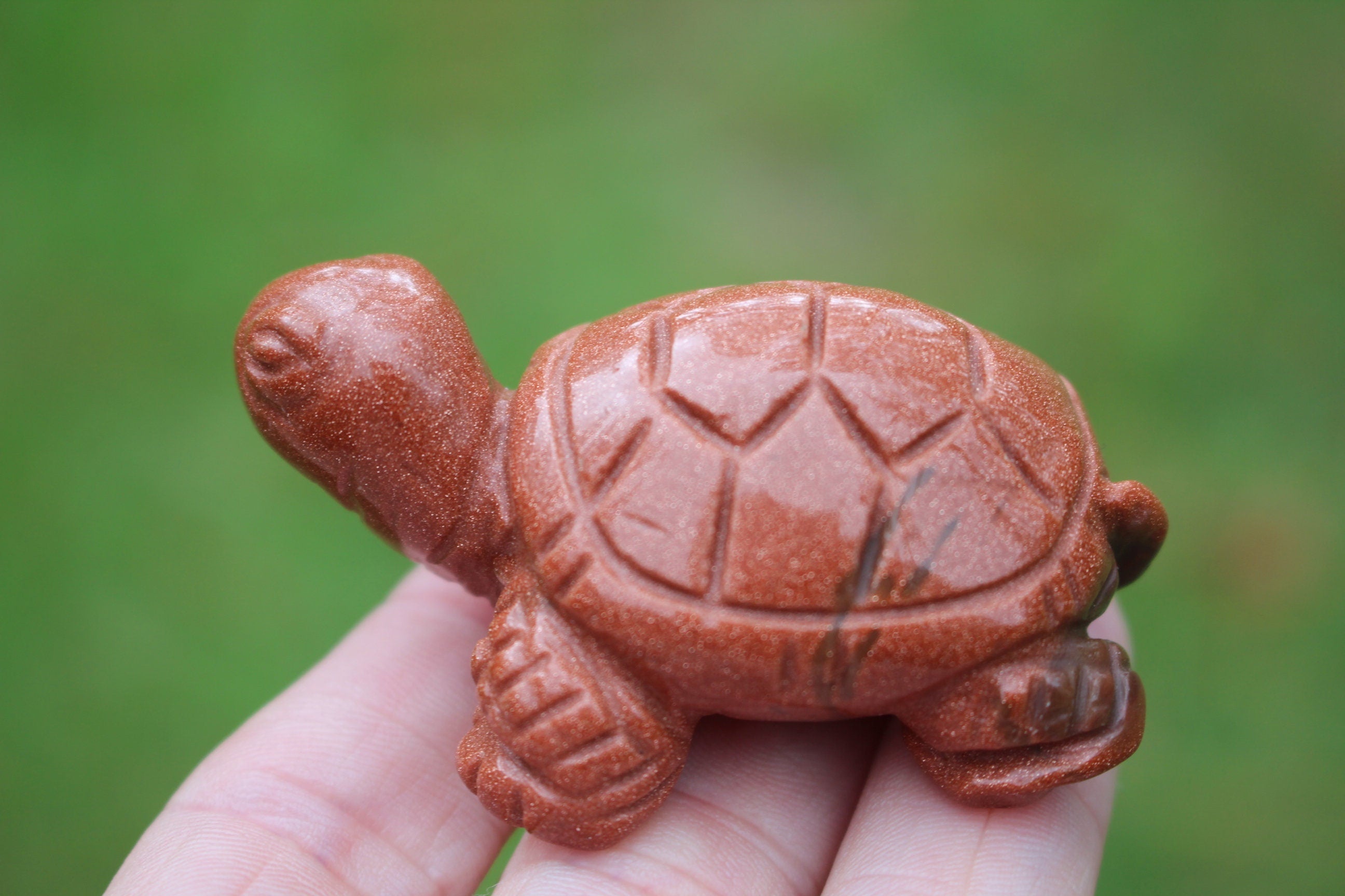 Large Carved Goldstone Turtle, Gemstone Crystal Totem Animal, Use in Fairy and Crystal Gardens, Altars Home Decor. Collectible Figurine