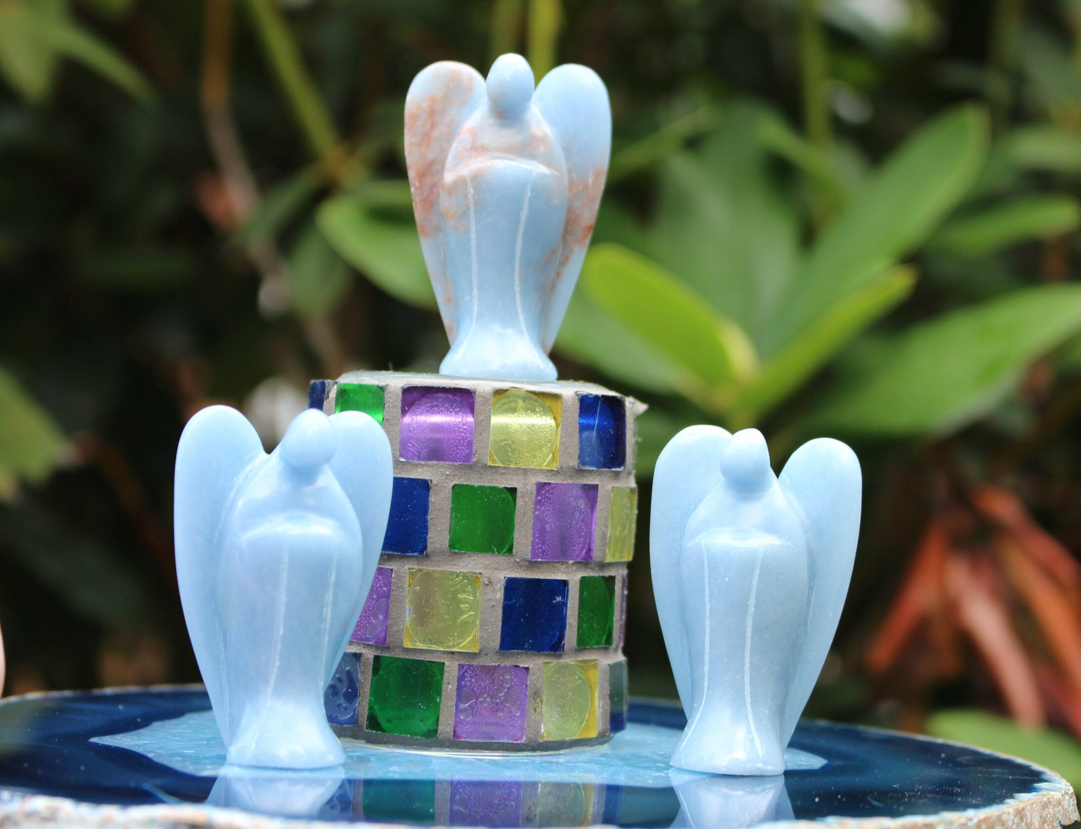 Angelite Guardian Angel, Protection Figurine, Gemstone Angel Keepsake, Memento, Natural Sky Blue Color, Gift for Mom.