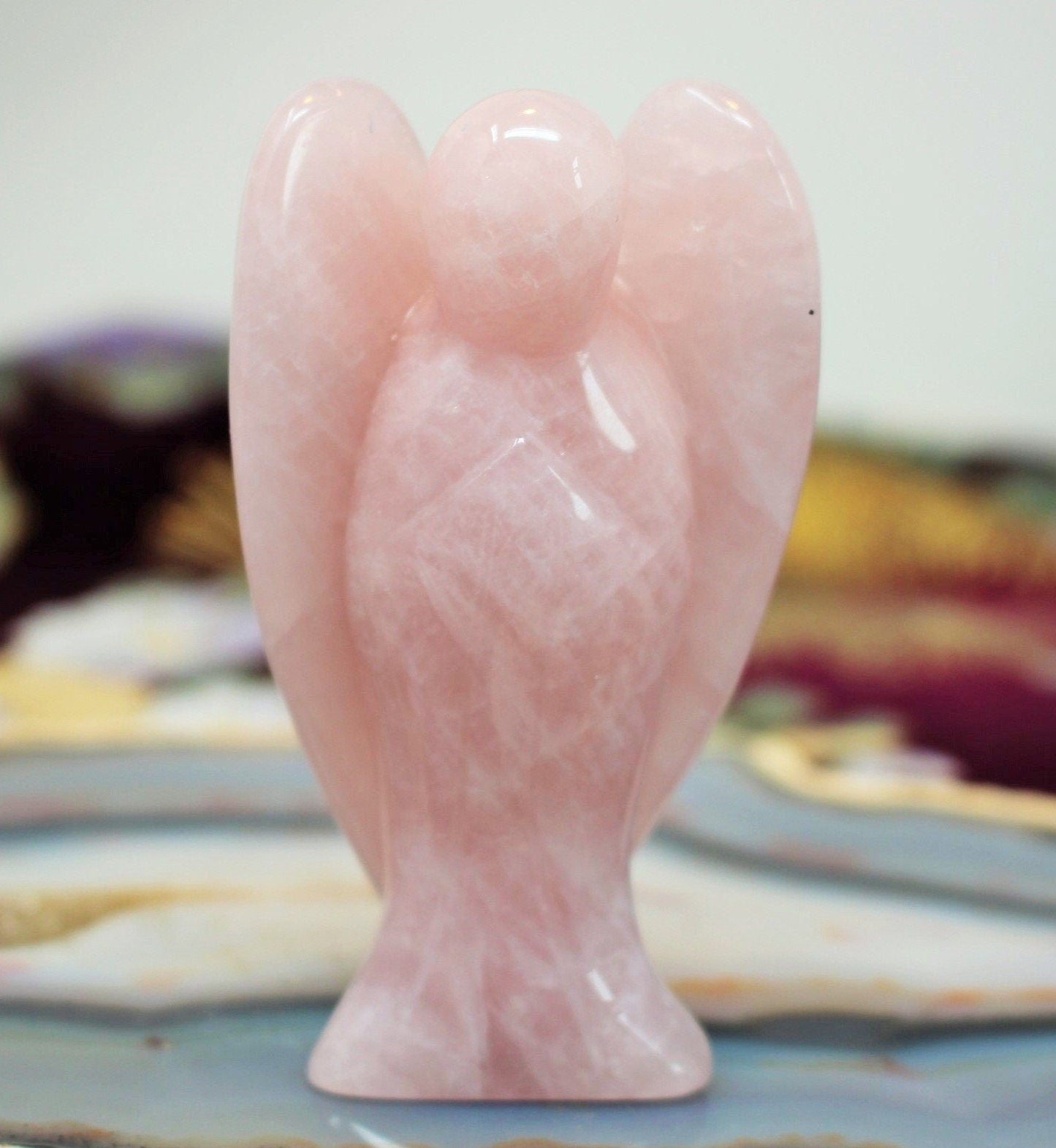Large 3 inch Rose Quartz Guardian Angel, Carved Crystal Angel Figurine Stature, Protection Remembrance Love Comfort Stone. Keepsake Memento!