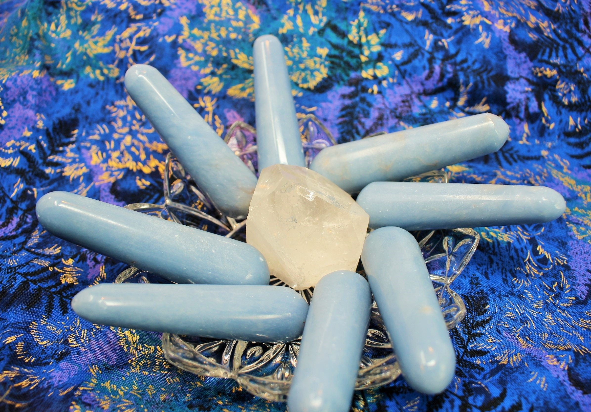 Angelite Gemstone Massage Healing Wand, Personal Massage & Reflexology Tool with a Tapered End, Smoothly Polished, Sky Blue Natural Color!