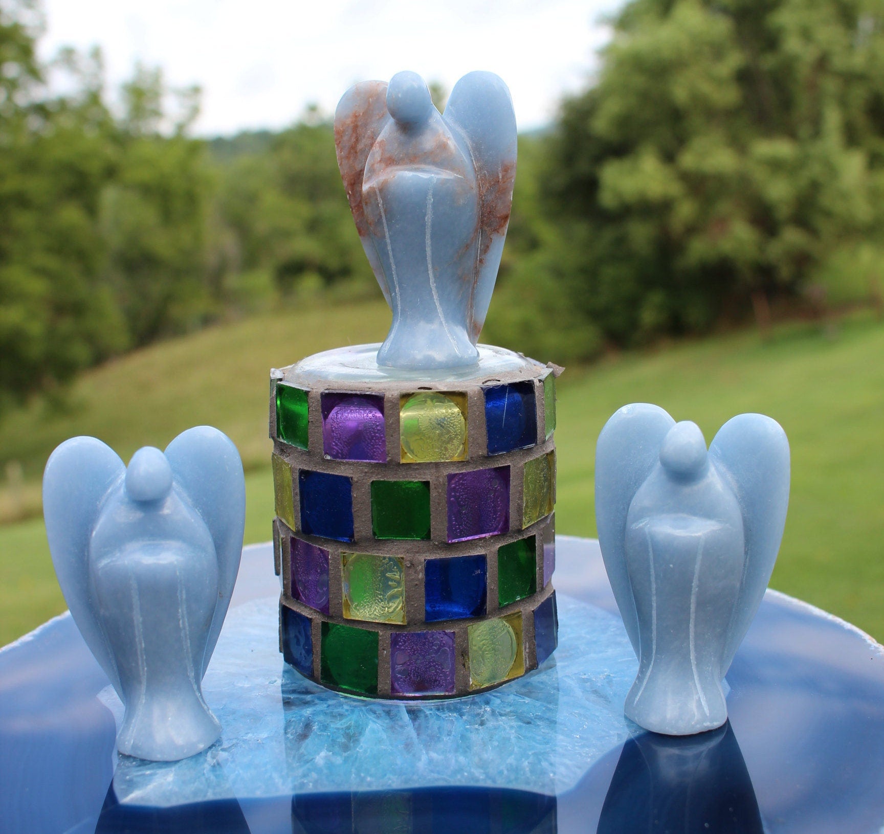 Angelite Guardian Angel, Protection Figurine, Gemstone Angel Keepsake, Memento, Natural Sky Blue Color, Gift for Mom.