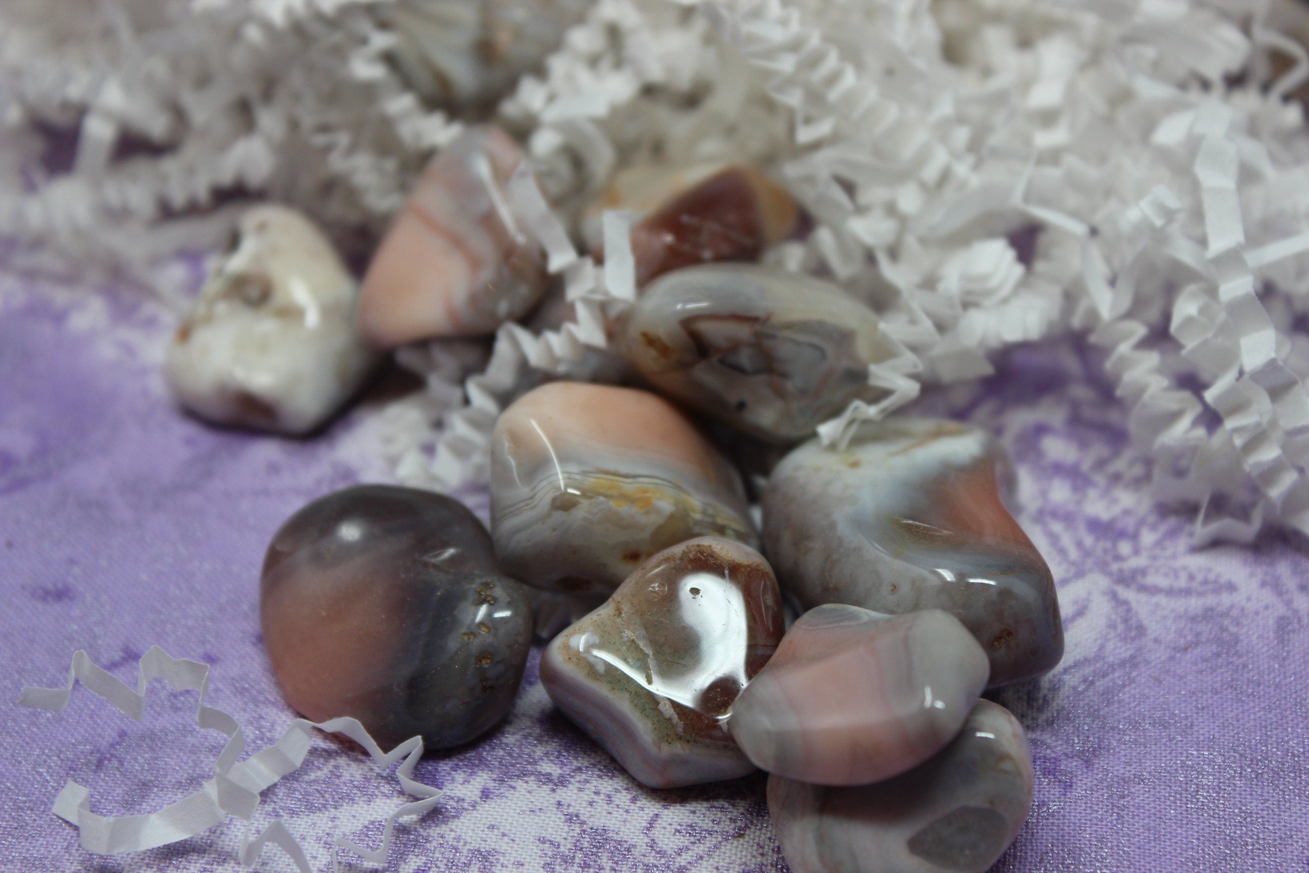 Pink Botswana Agate Nuggets, Four Polished Pebble Gemstones.
