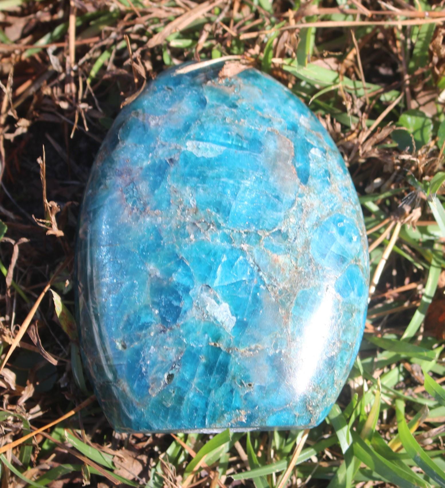 Blue Apatite Tower Obelisk, Polished Gemstone Specimen, Self Standing Crystal.