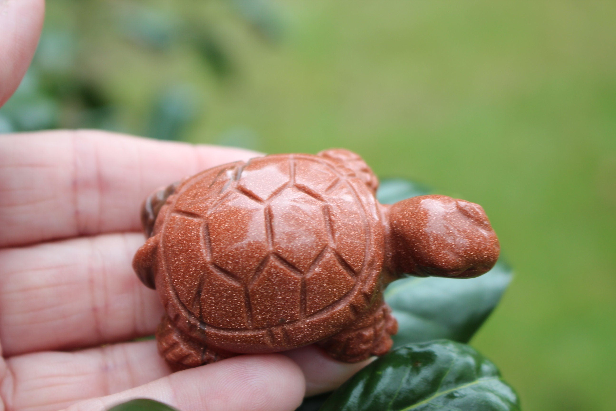 Large Carved Goldstone Turtle, Gemstone Crystal Totem Animal, Use in Fairy and Crystal Gardens, Altars Home Decor. Collectible Figurine