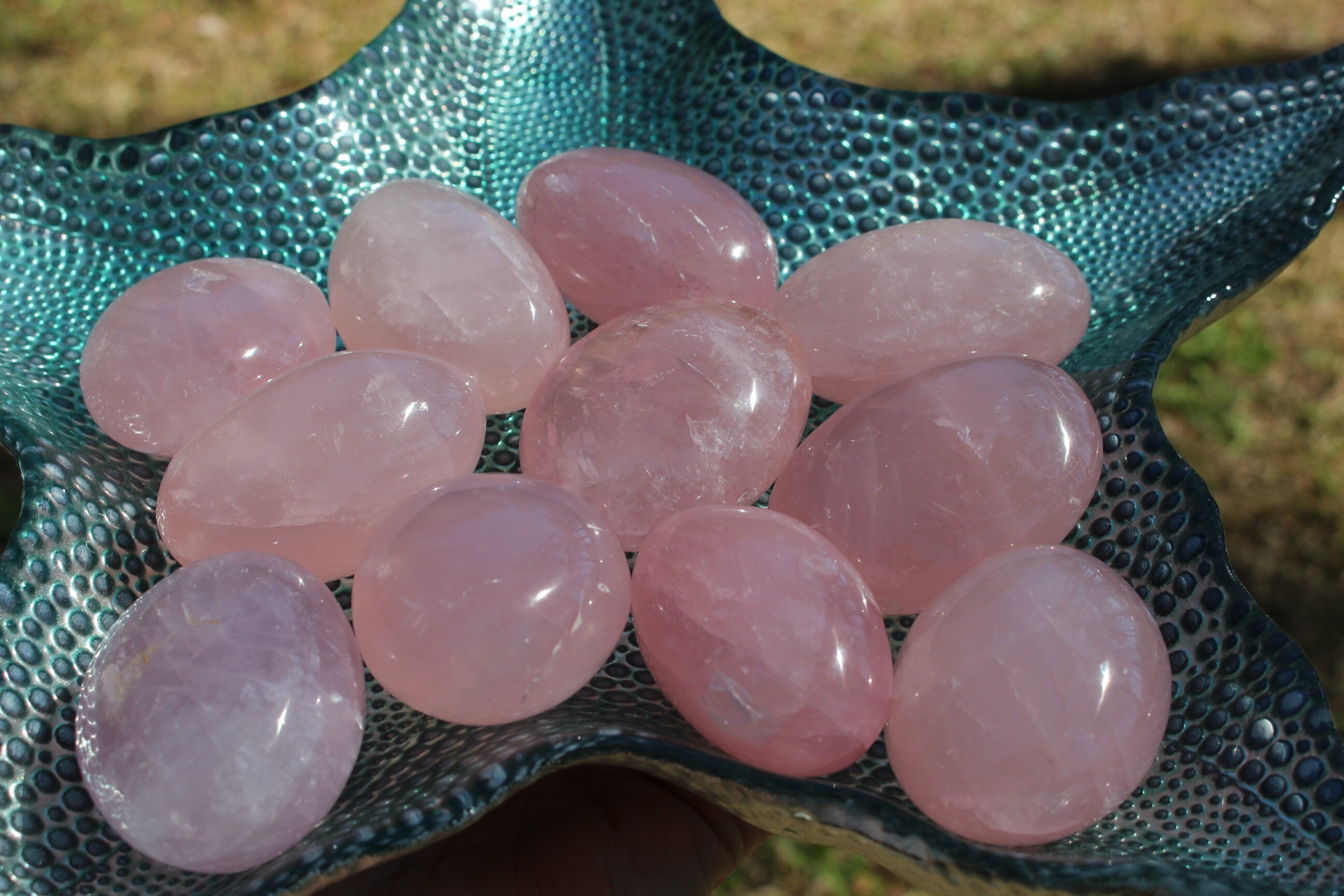 Rose Quartz Palm Stone, Meditation Stone, Puffy Rose Quartz Gallet, Large Pocket Stone- Nice Color & Polish.
