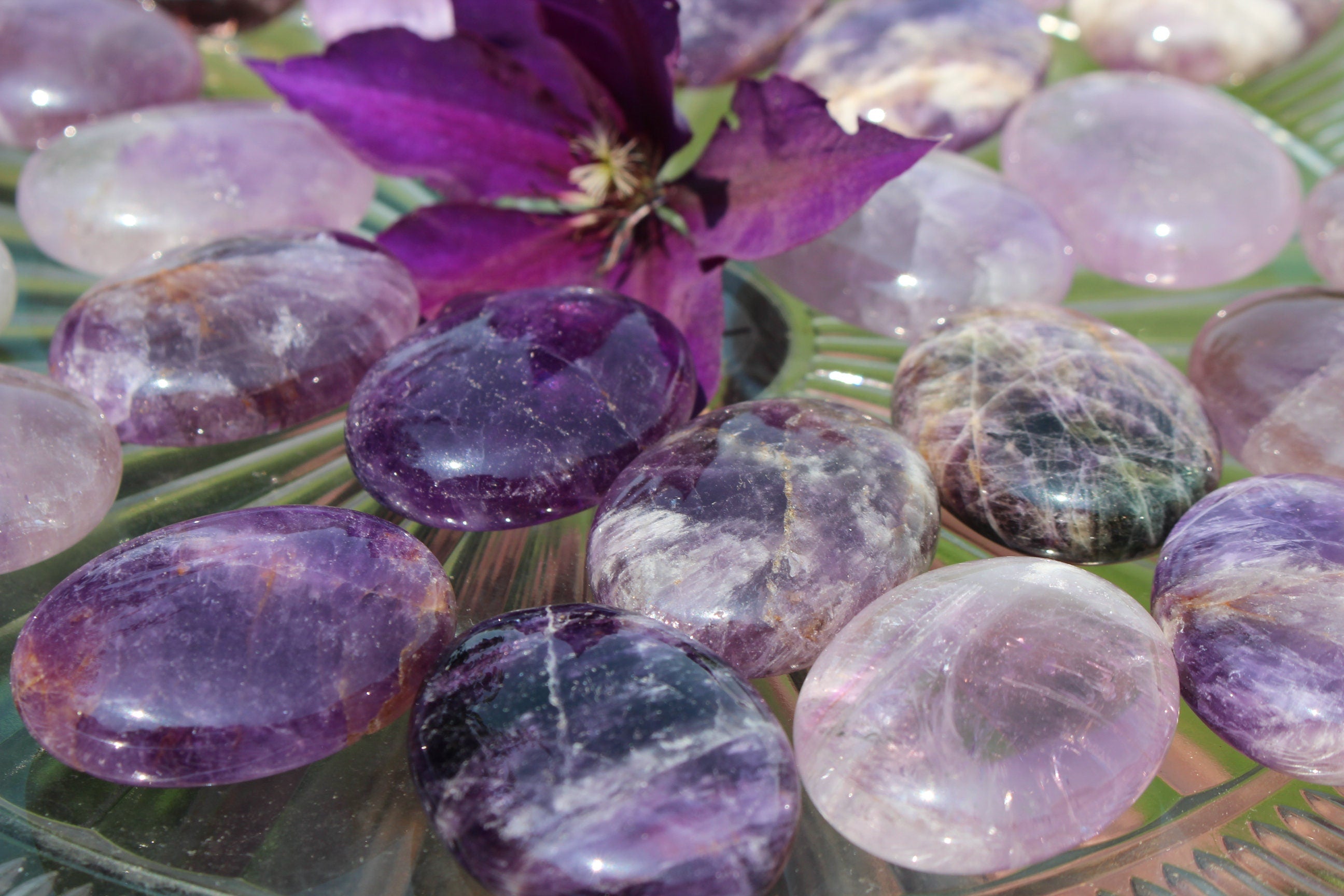 Amethyst Palm Stones, Polished Oval Worry Stone, Crystal Grids.
