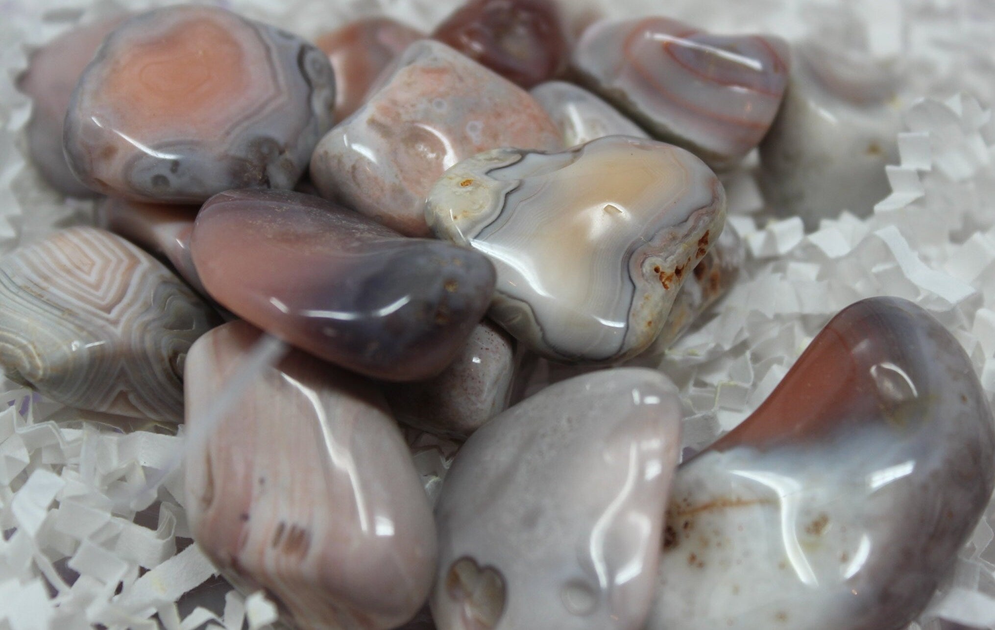 Pink Botswana Agate Nuggets, Four Polished Pebble Gemstones.