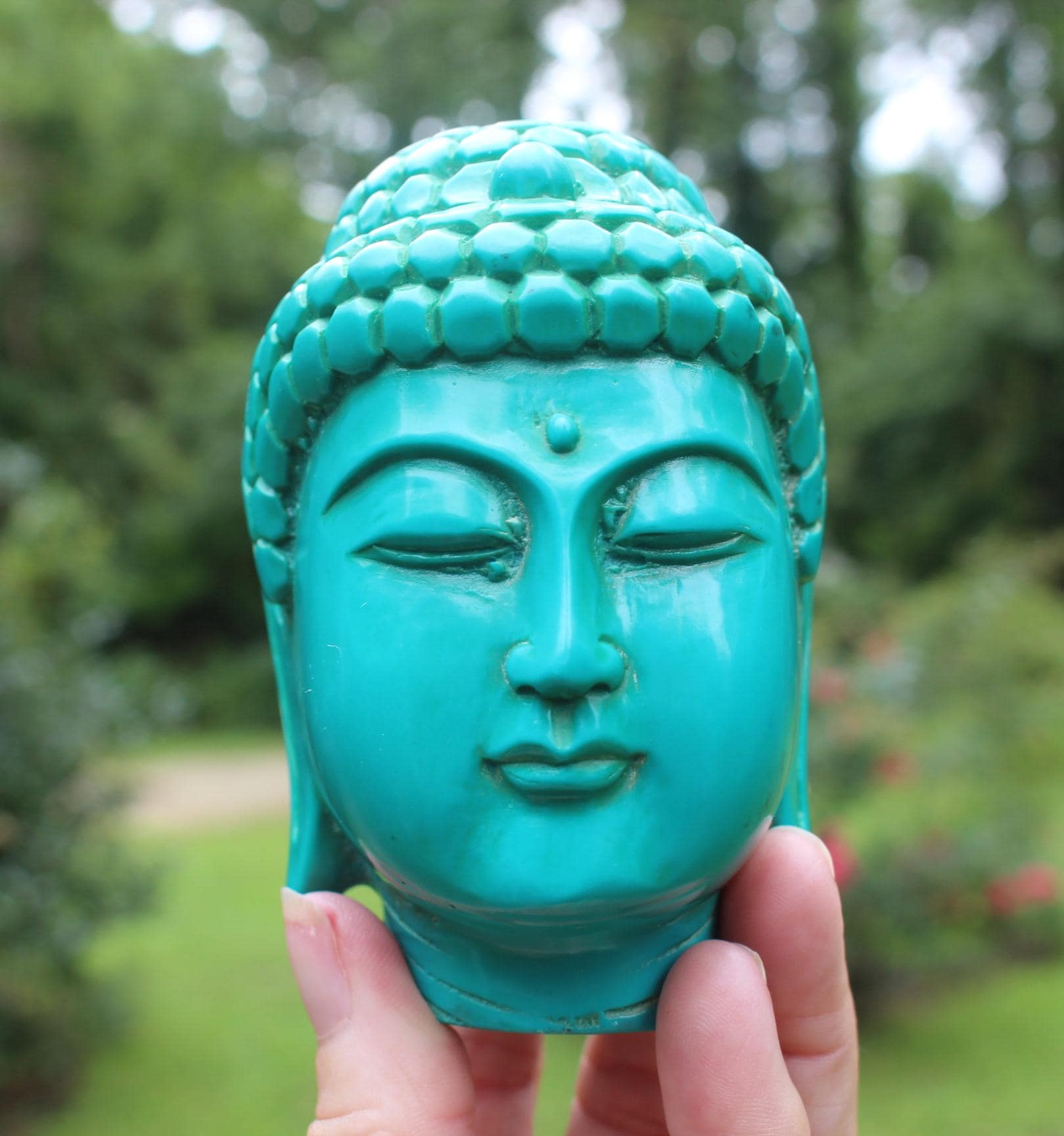 Meditation Room Relaxation Gift Set, Turquoise Color Buddha Head, Amazonite & Quartz Bracelet, Large Quartz Crystal. Yoga Gift.