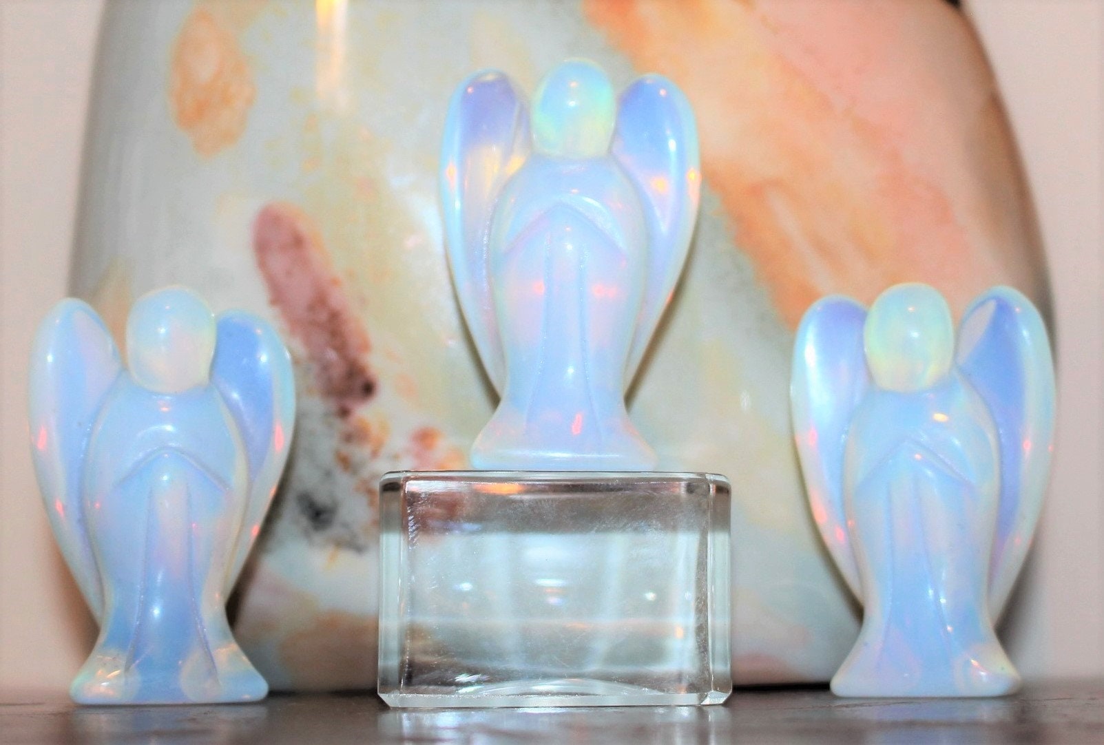Opalite Guardian Angel, Crystal Angel Figurine, Pocket Angel Totem, Protection Gemstone. Keepsake Memento, 2.0 inches tall.