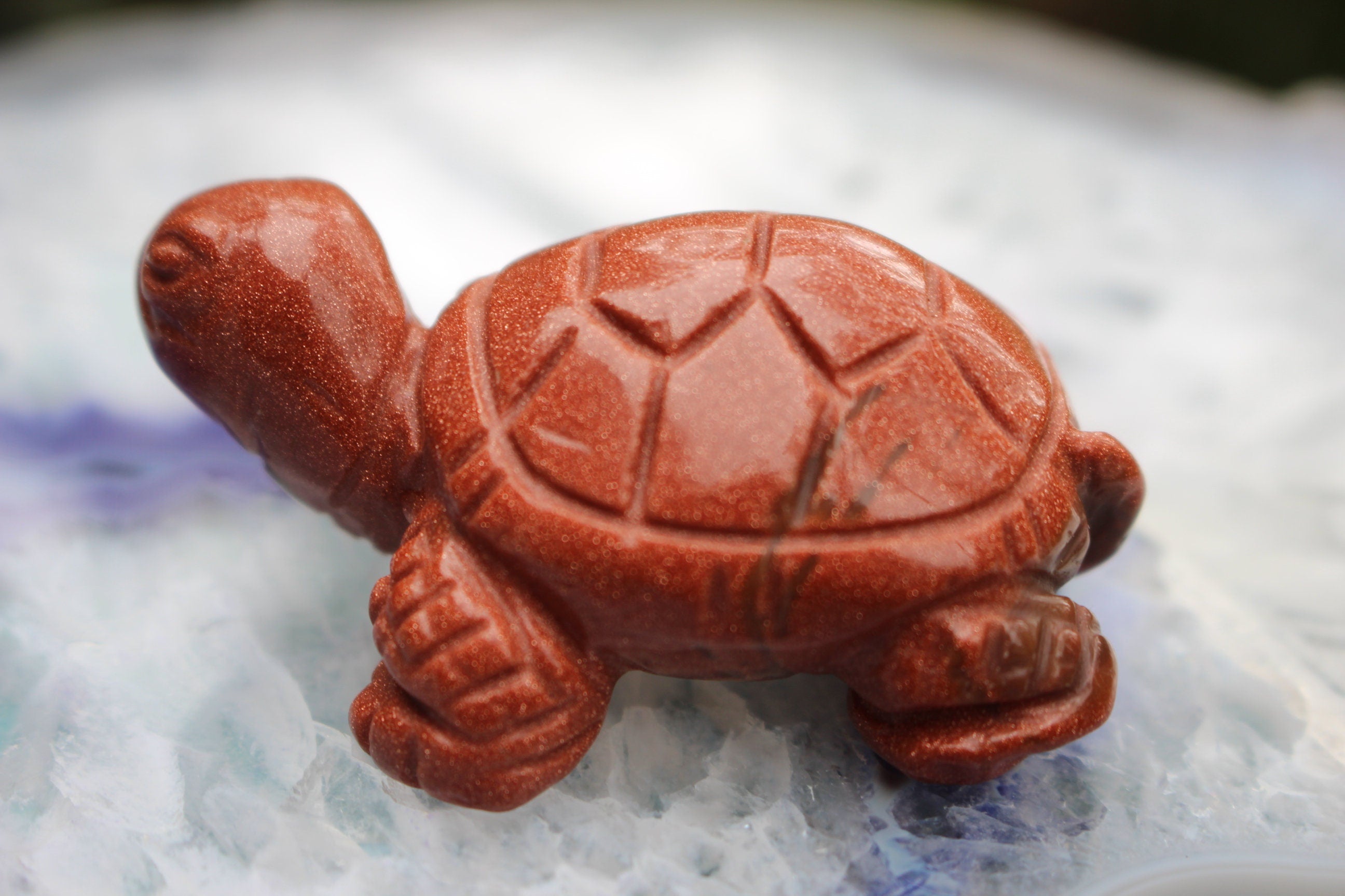 Large Carved Goldstone Turtle, Gemstone Crystal Totem Animal, Use in Fairy and Crystal Gardens, Altars Home Decor. Collectible Figurine
