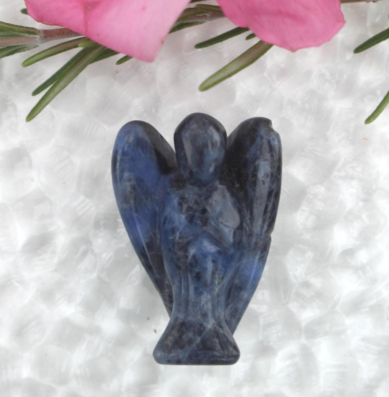 Sodalite Guardian Angel, Small Crystal Angel Figurine, Protection- Comfort- Remembrance- Gemstone, Keepsake Memento, 1.5 inch.