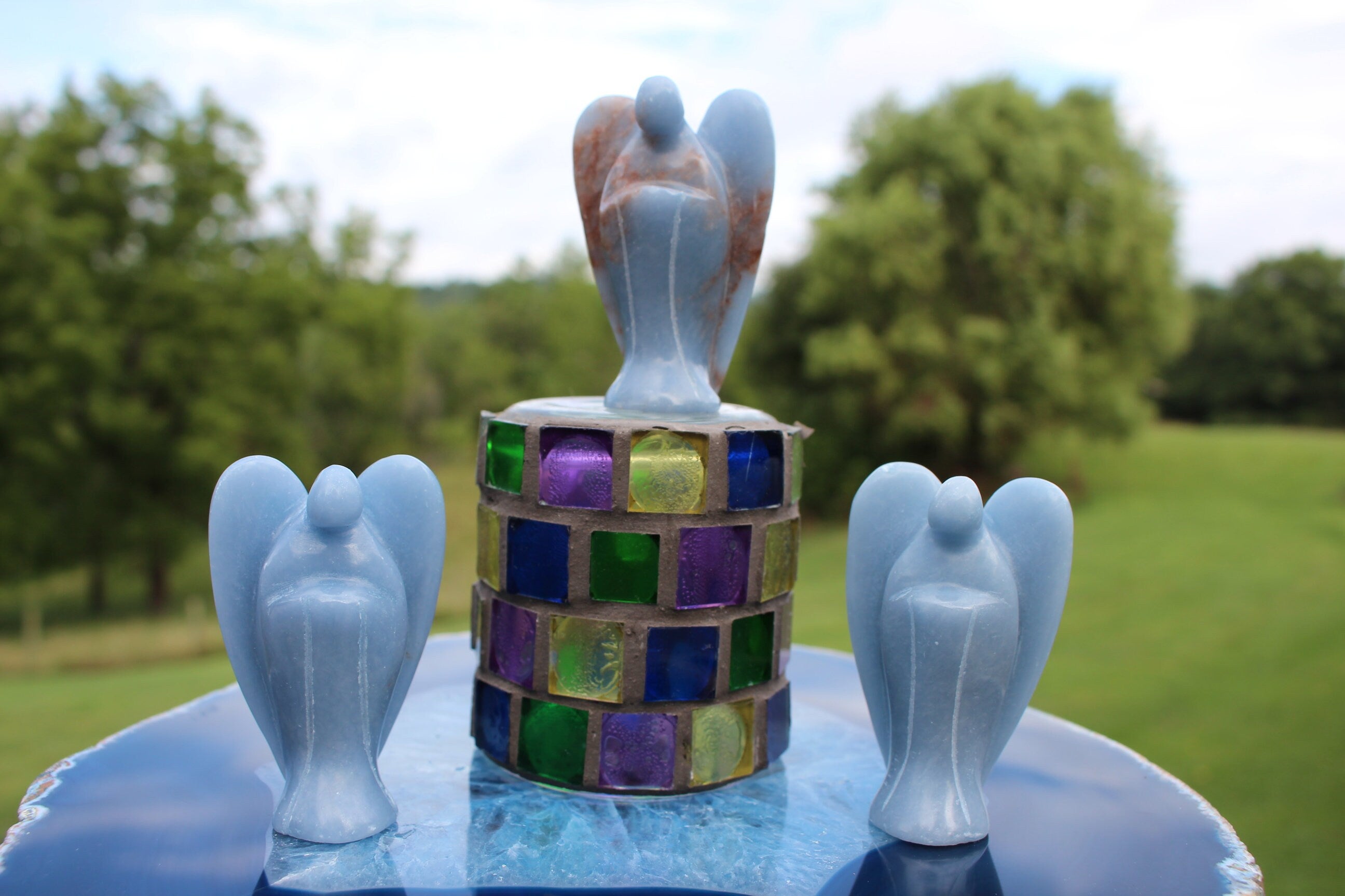 Angelite Guardian Angel, Protection Figurine, Gemstone Angel Keepsake, Memento, Natural Sky Blue Color, Gift for Mom.