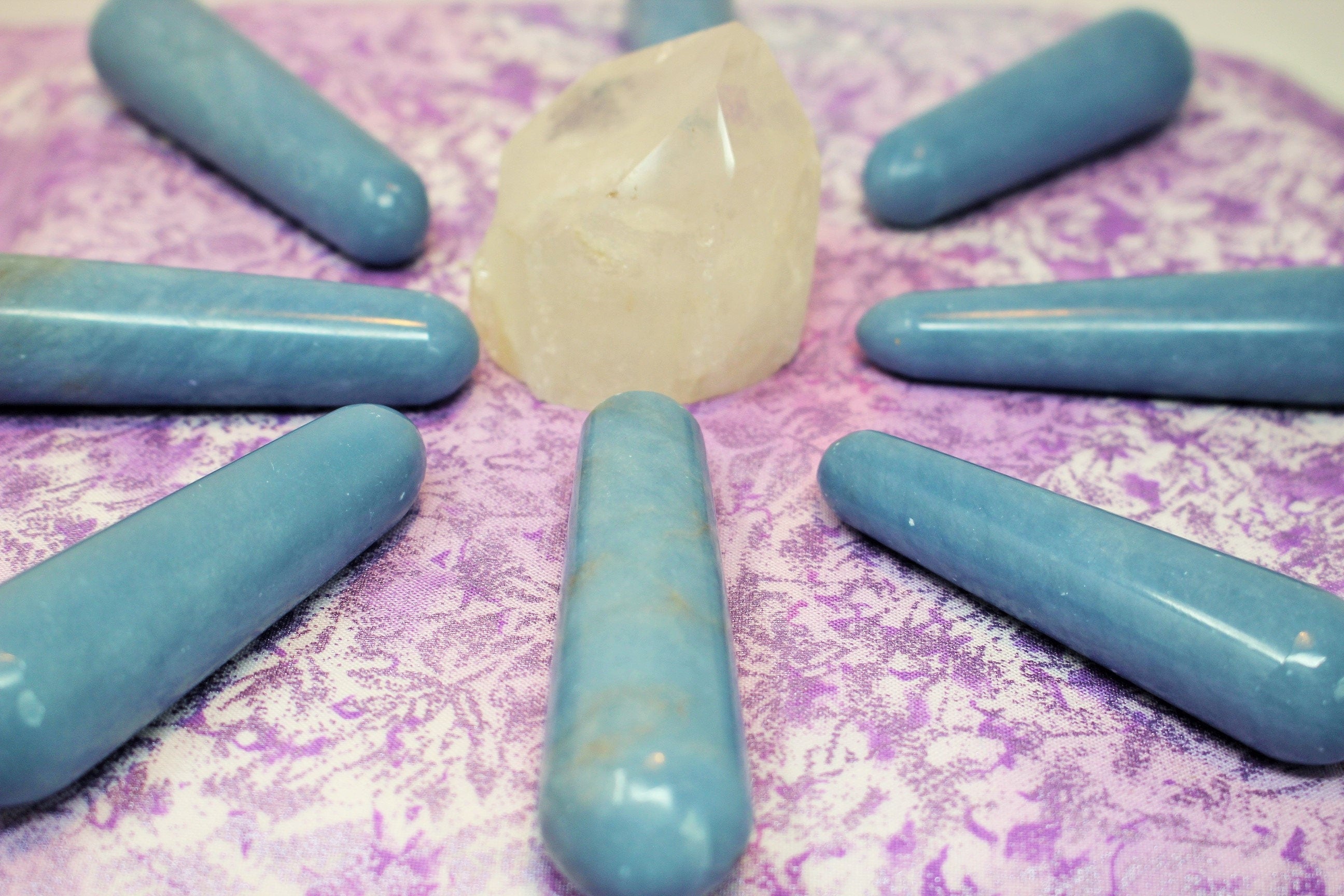 Angelite Gemstone Massage Healing Wand, Personal Massage & Reflexology Tool with a Tapered End, Smoothly Polished, Sky Blue Natural Color!