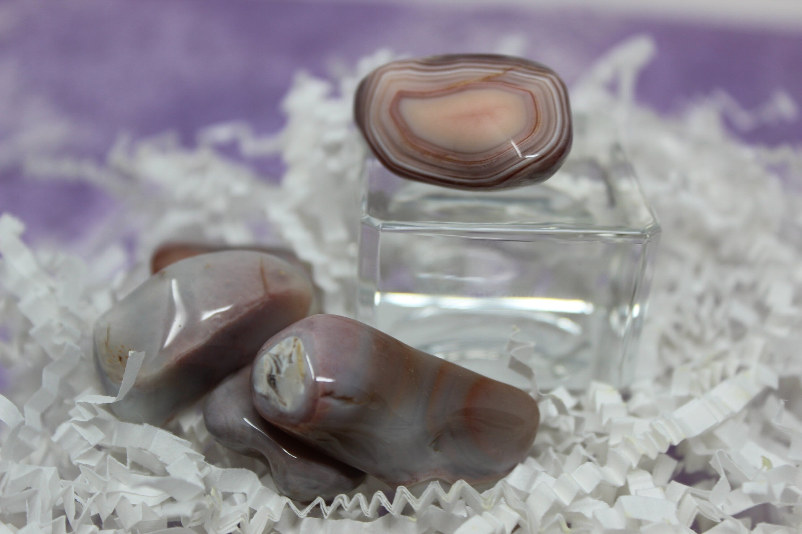 Pink Botswana Agate Nuggets, Four Polished Pebble Gemstones.