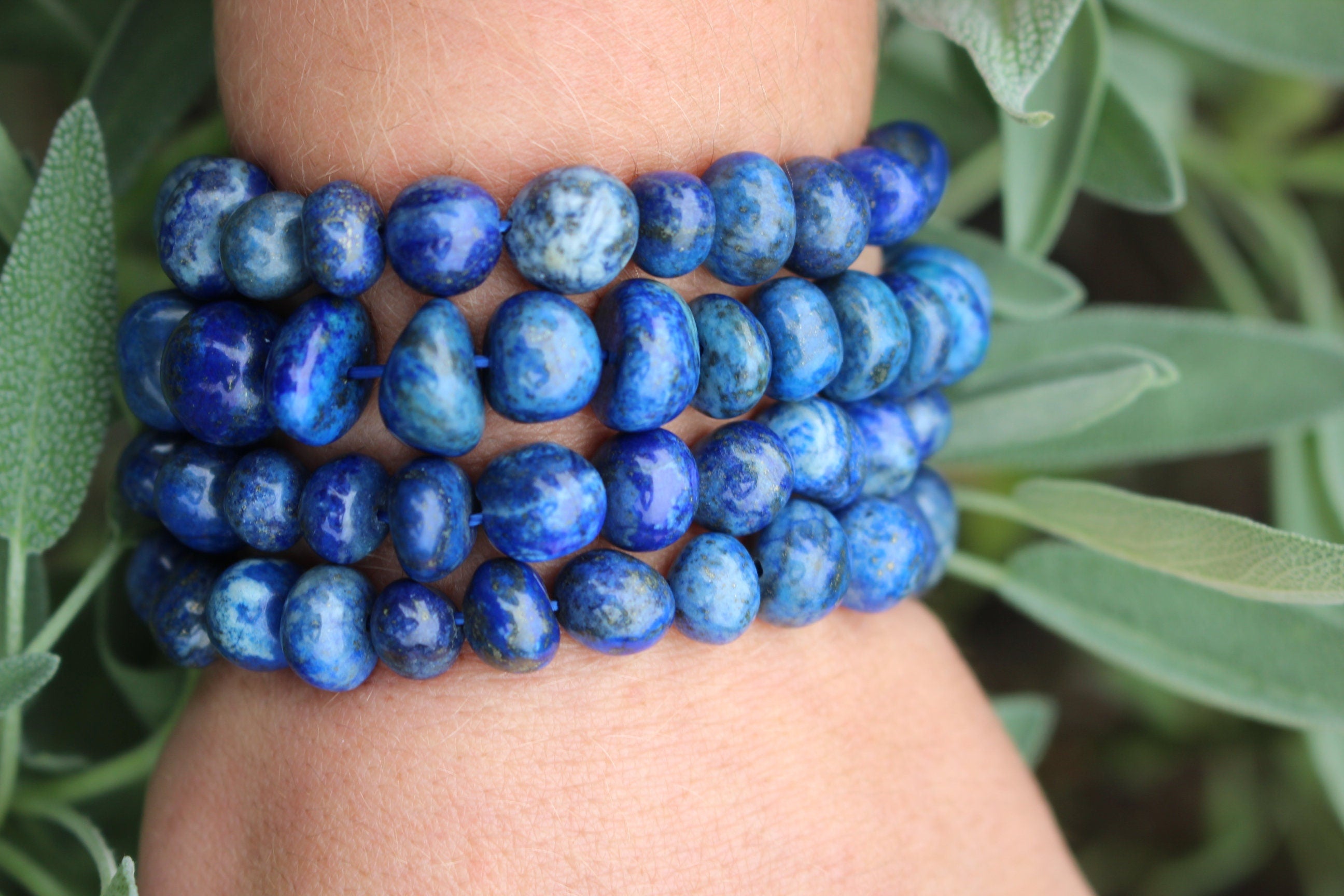 Handmade Lapis Chunky Stretch Bracelet, Fits Most Wrists, Crystal-Gemstone, Natural Blue Color, Chakra Yoga Jewelry, Great Stocking Stuffer!