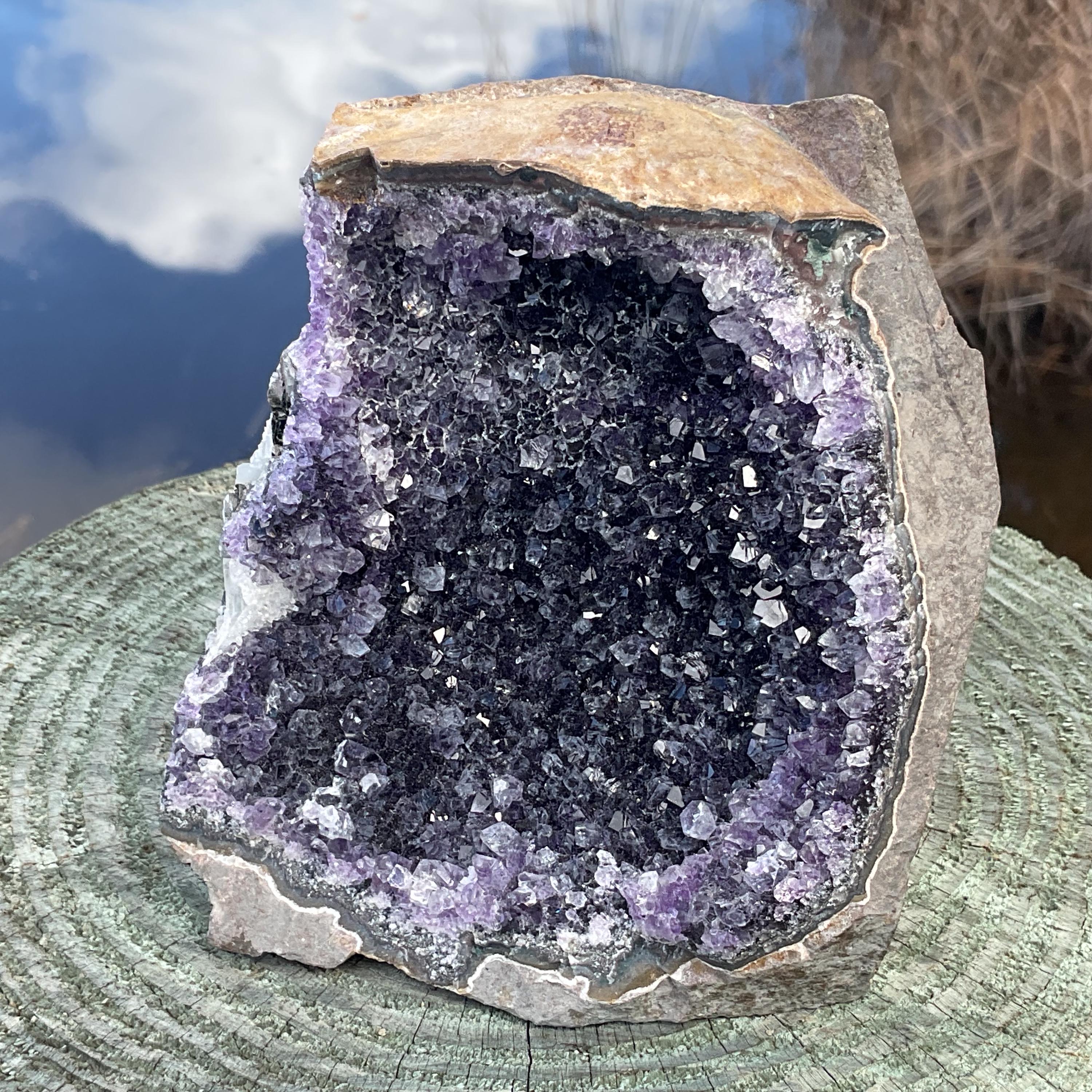 Amethyst Geode Crystal Tower, Deep Purple Self Standing Cathedral for Boho Crystal Home-Office Décor, 2.0 lbs. Free Shipping!